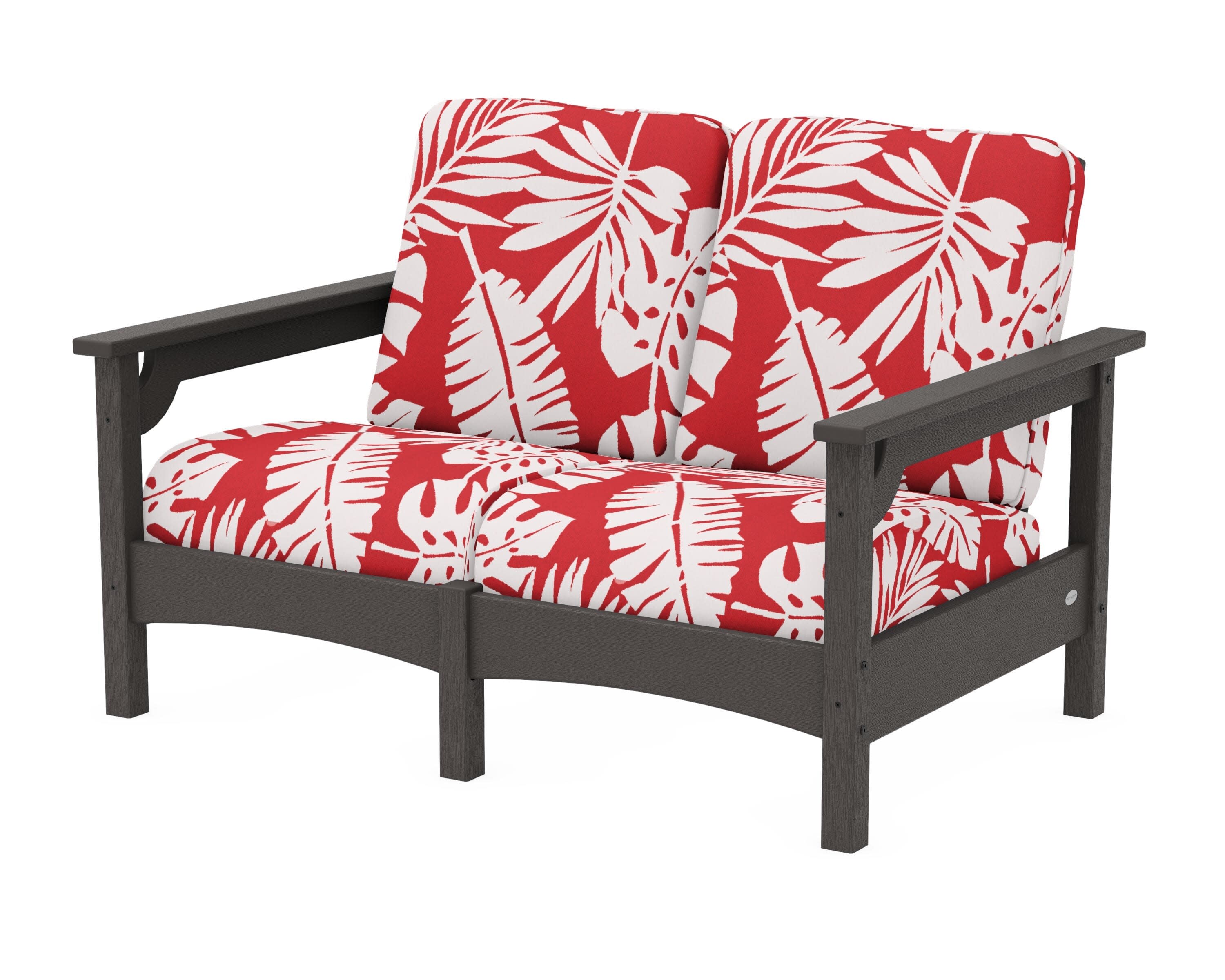 Club Loveseat in Vintage Coffee / Leaf Crimson
