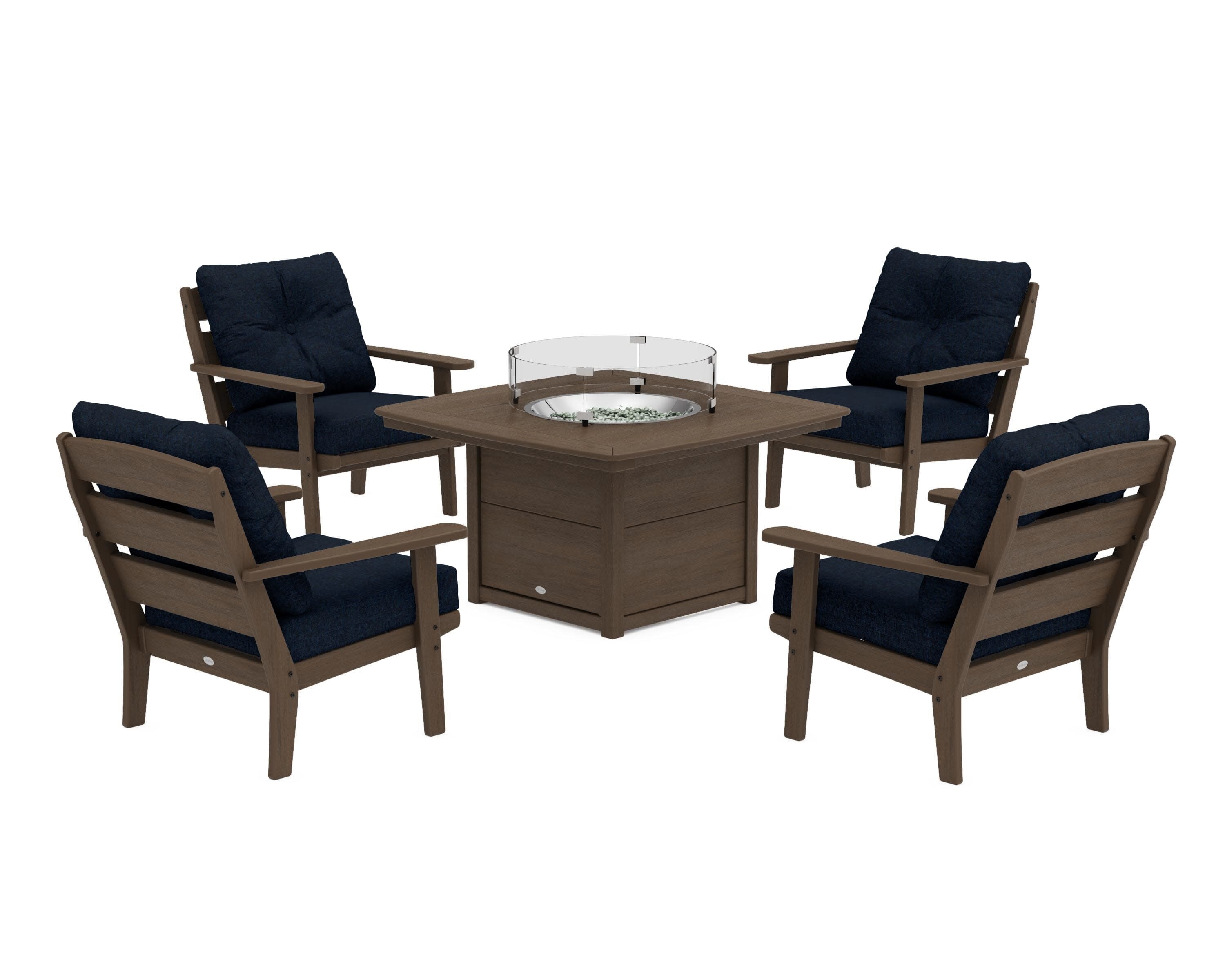 Lakeside 5-Piece Deep Seating Set with Nautical Fire Pit Table in Kona / Marine Indigo
