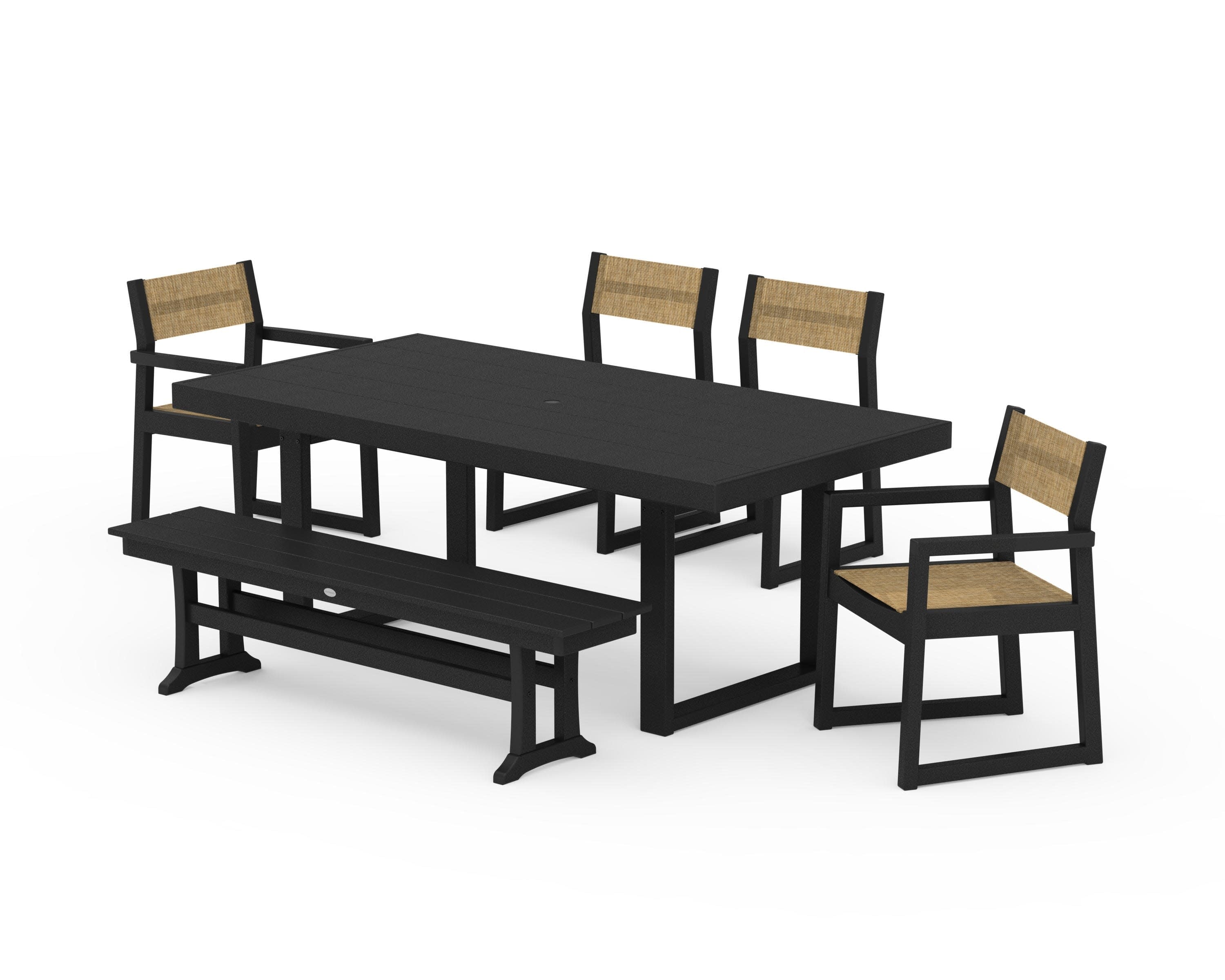 EDGE Sling 6-Piece Dining Set with Bench in Black / Burlap Sling