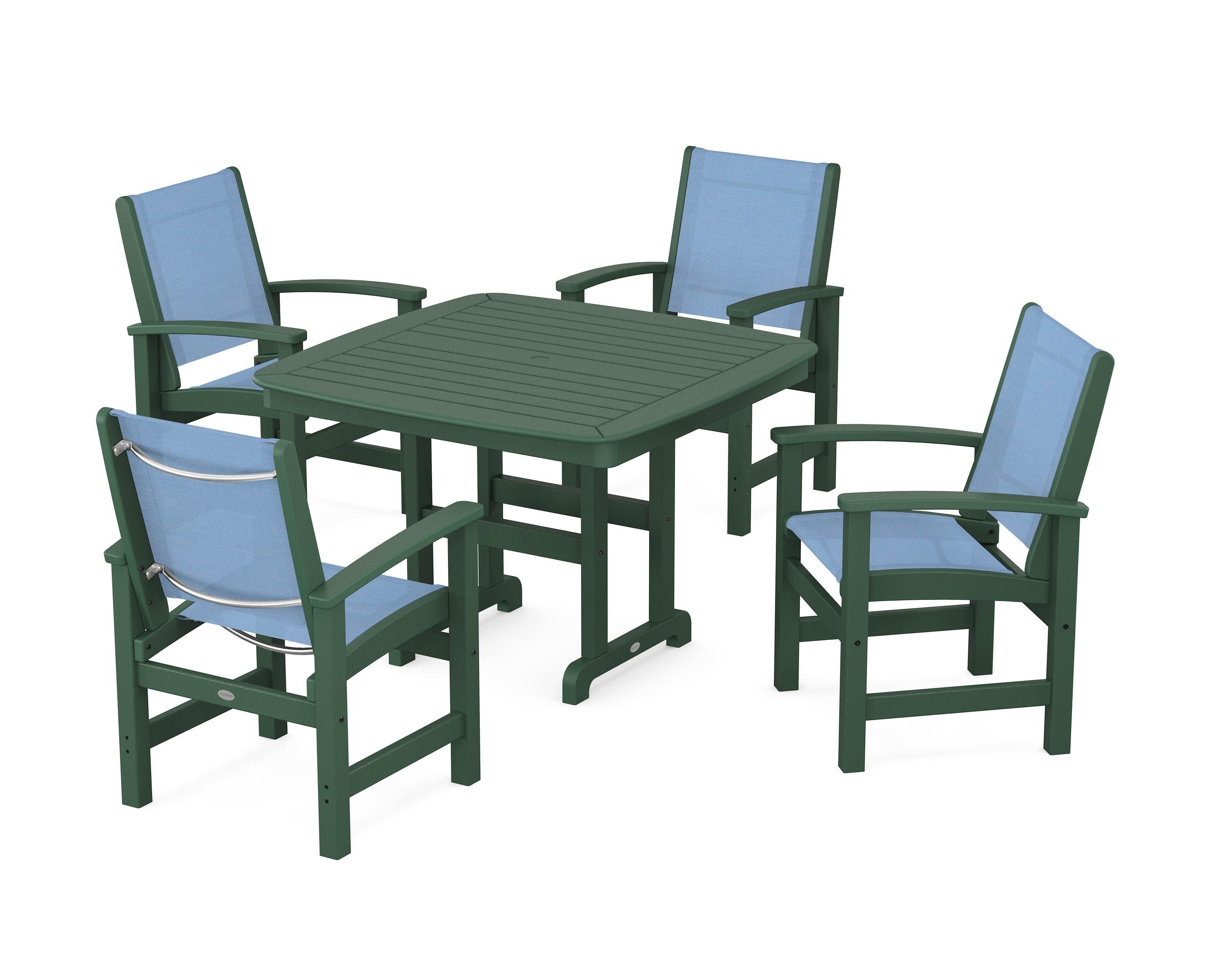 Coastal 5-Piece Dining Set in Green / Poolside Sling