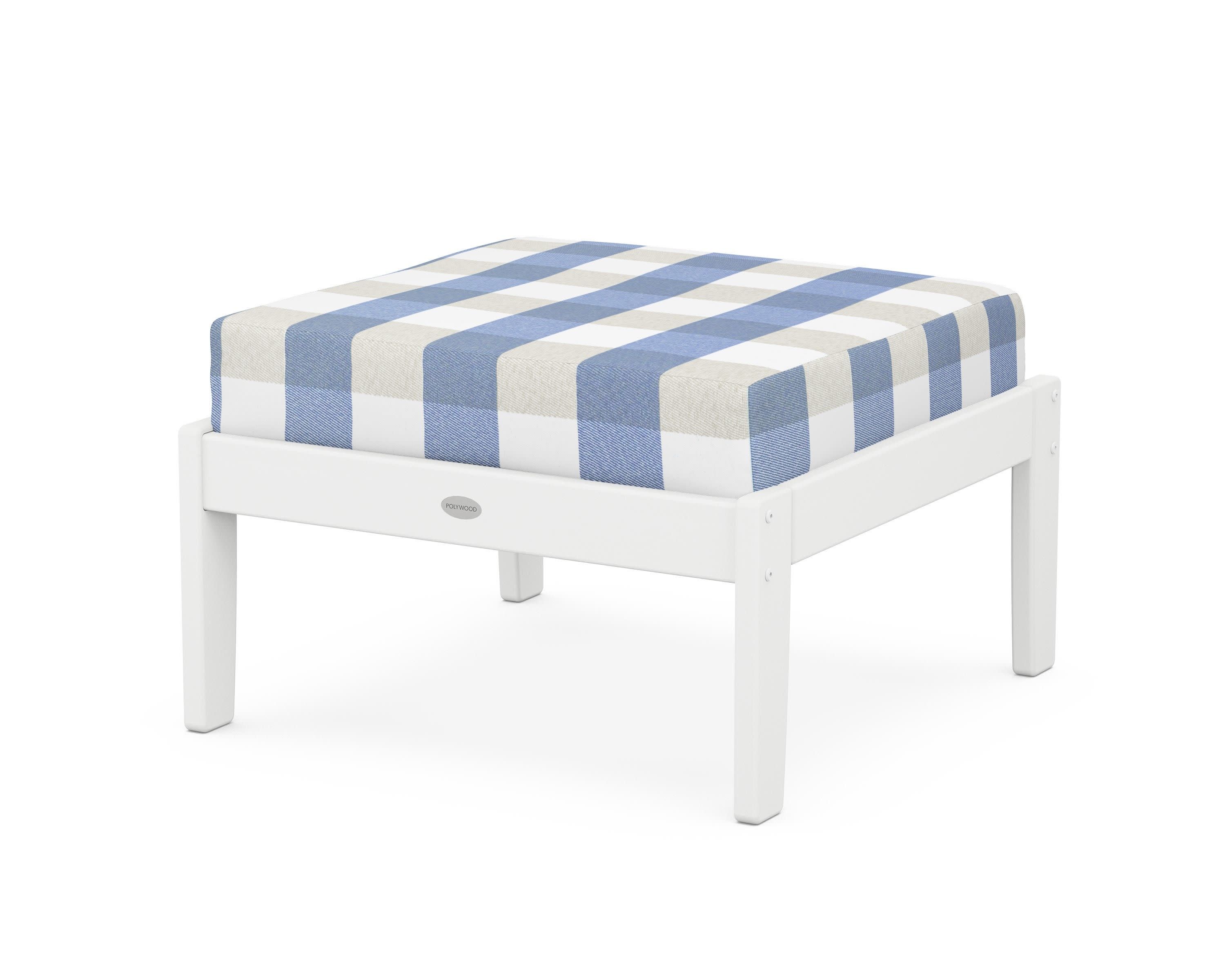 Braxton Deep Seating Ottoman in White / Buffalo Plaid Sky Blue
