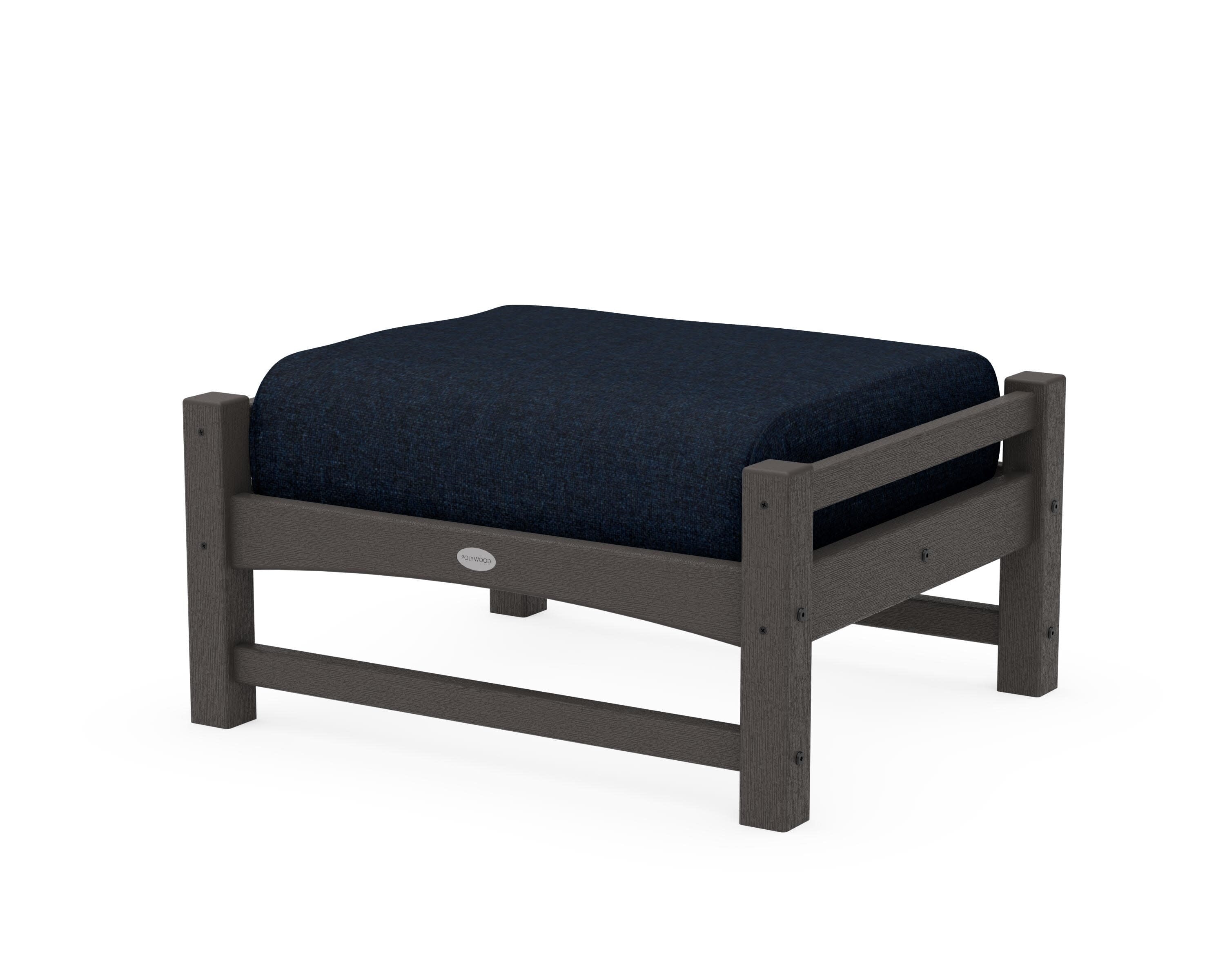 Club Ottoman in Vintage Coffee / Marine Indigo