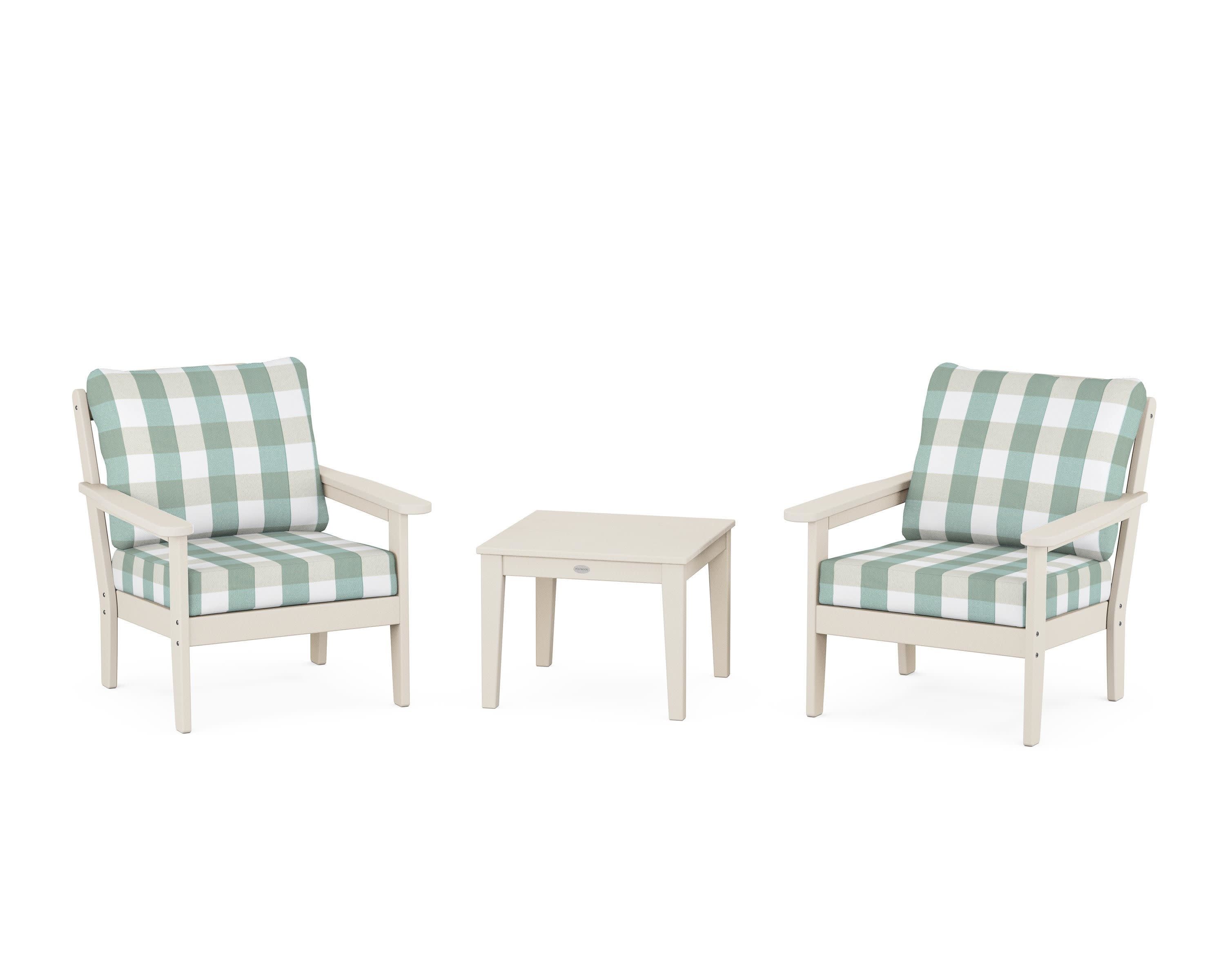 Cottage 3-Piece Deep Seating Set in Sand / Buffalo Plaid Glacier Spa