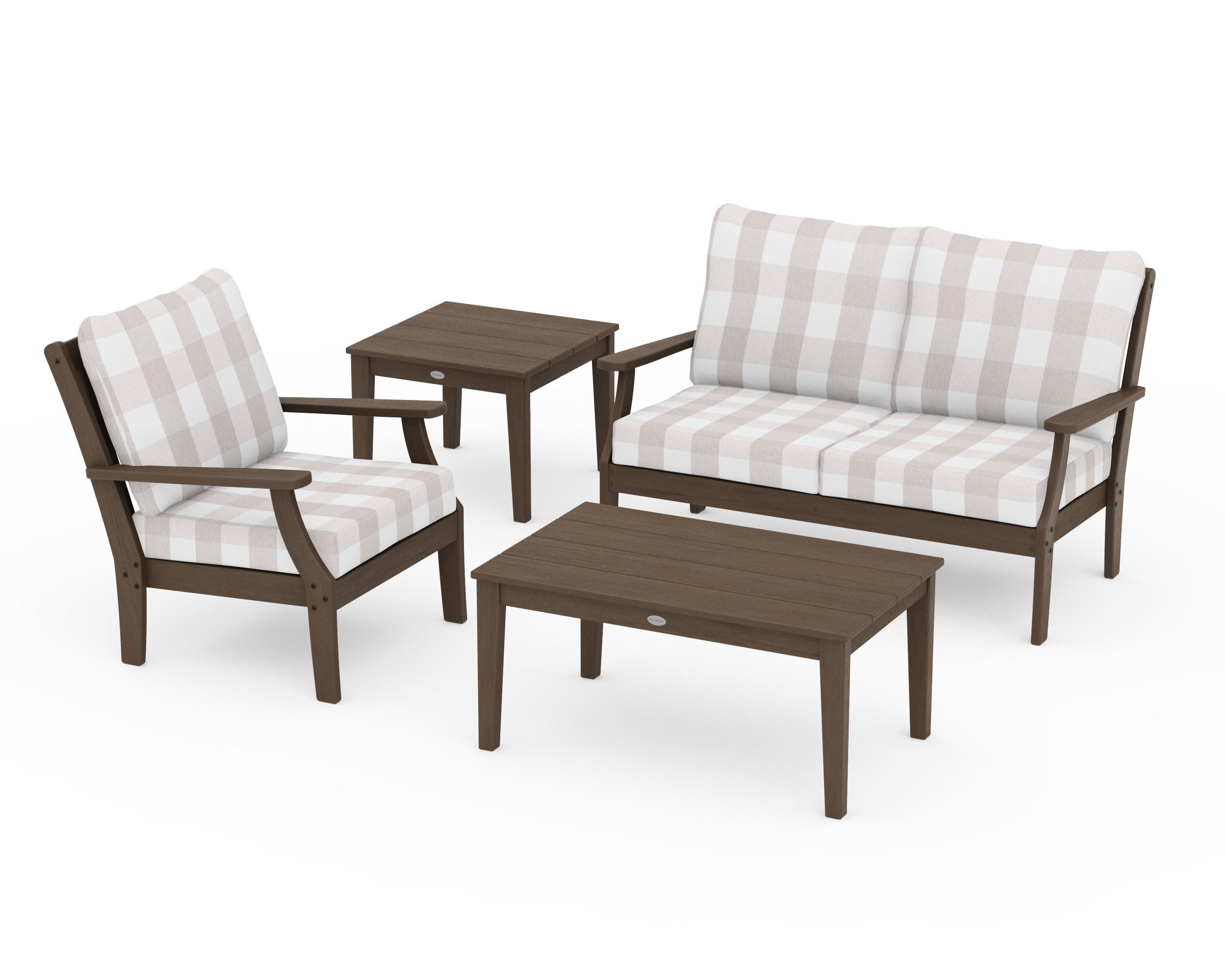 Braxton 4-Piece Deep Seating Set in Kona / Buffalo Plaid Dune Burlap