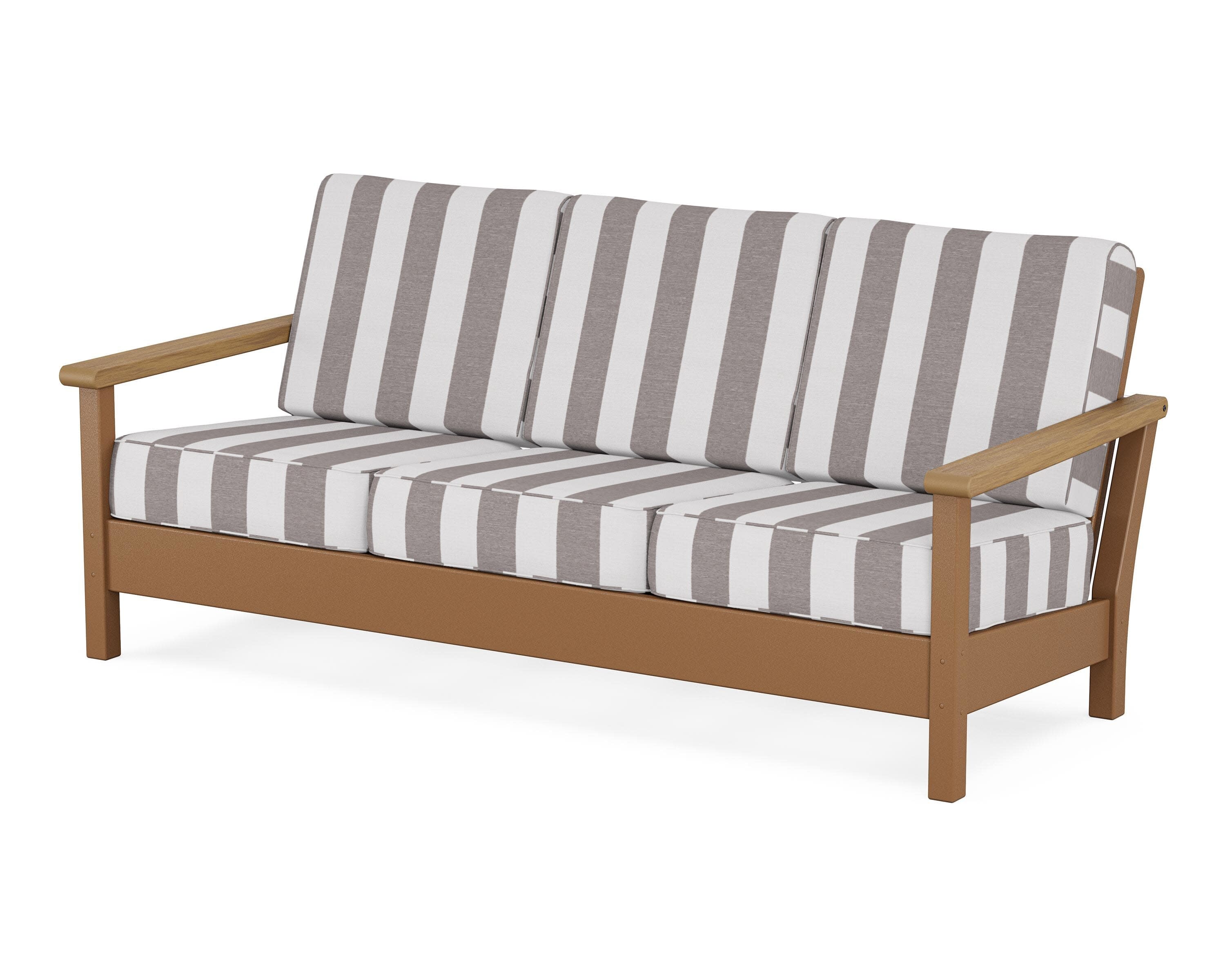 Harbour Deep Seating Sofa in Teak / Natural / Cabana Stripe Grey Mist