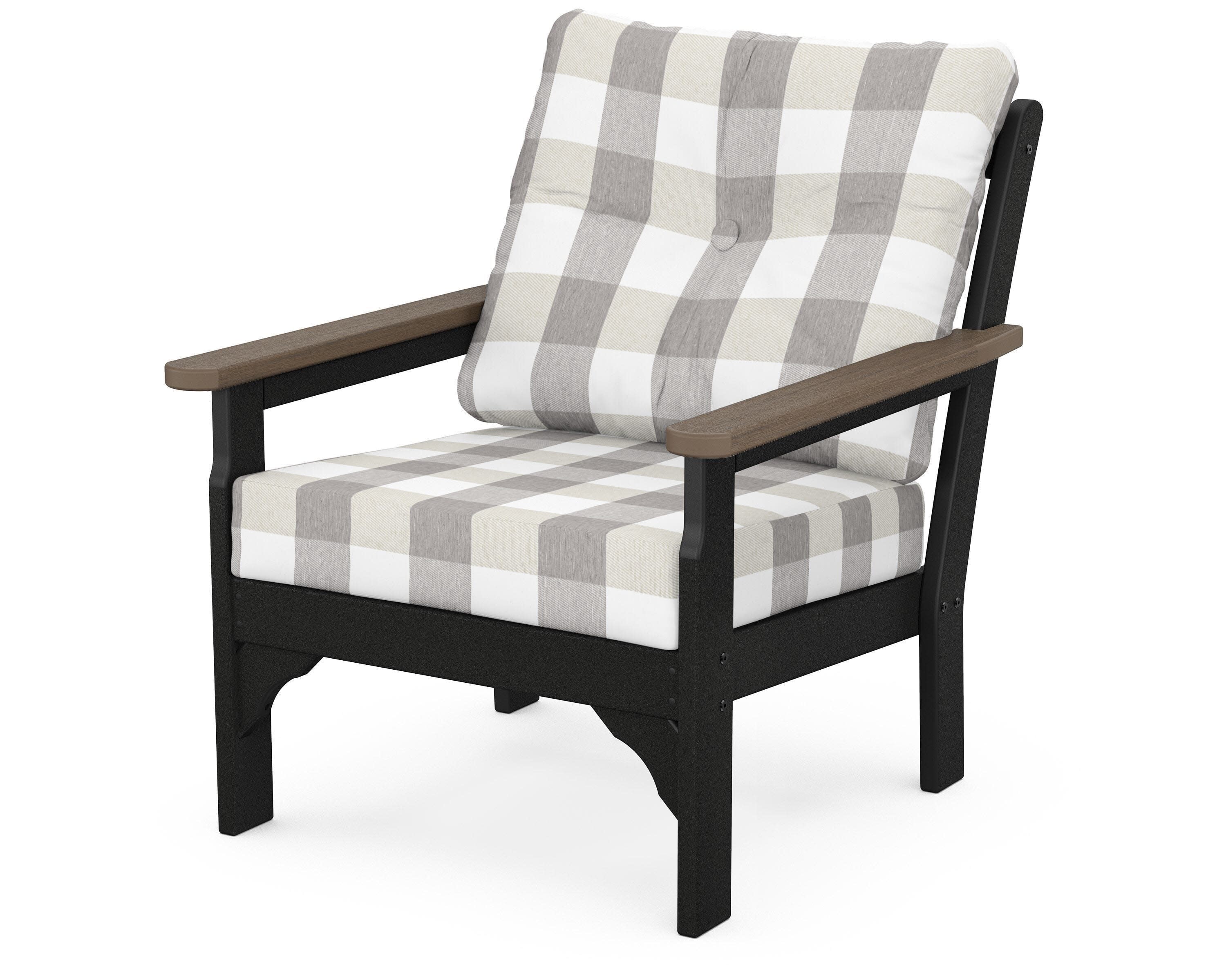 Vineyard Deep Seating Chair in White / Kona / Buffalo Plaid Grey Mist