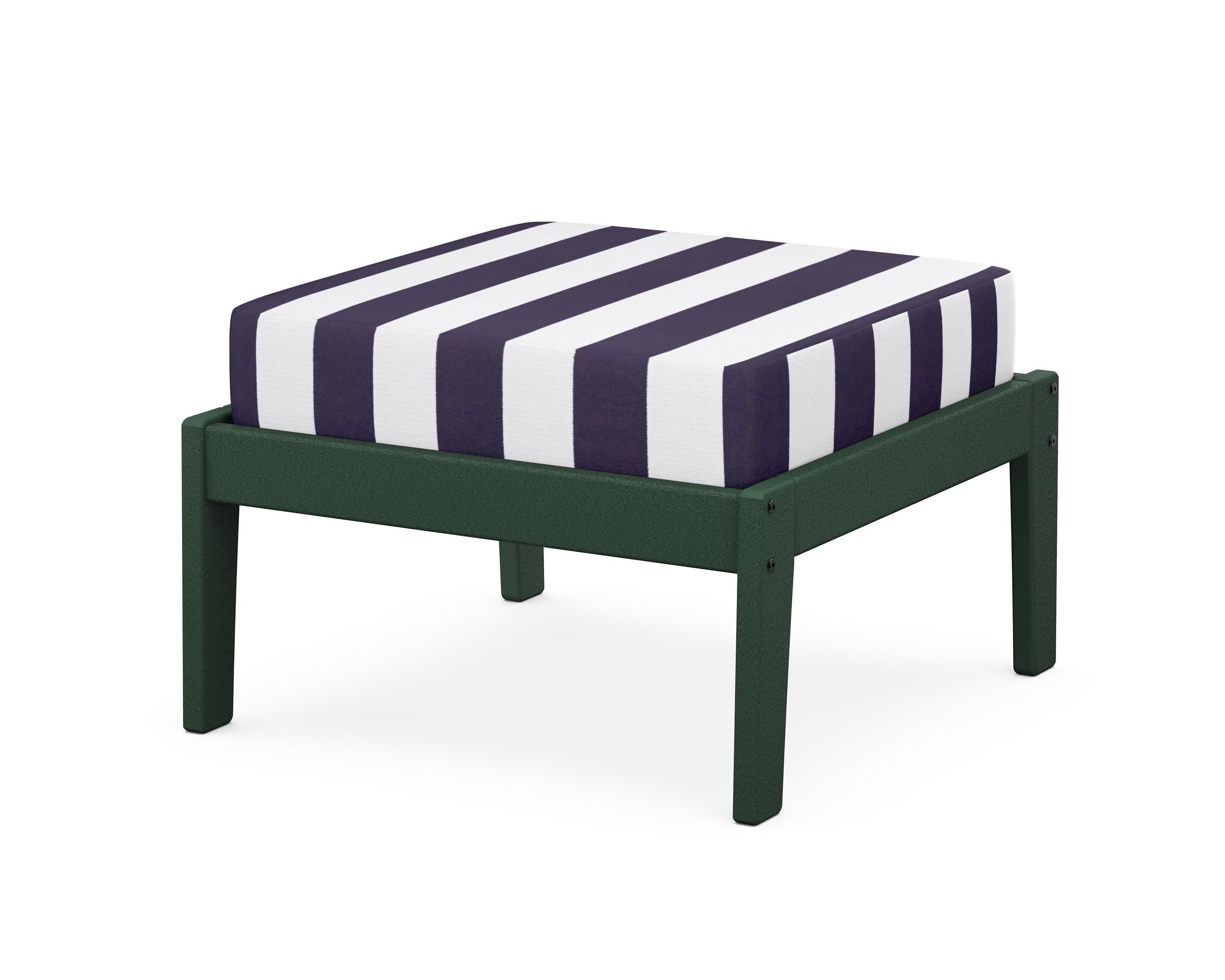 Deep Seating Ottoman in Green / Cabana Stripe Navy