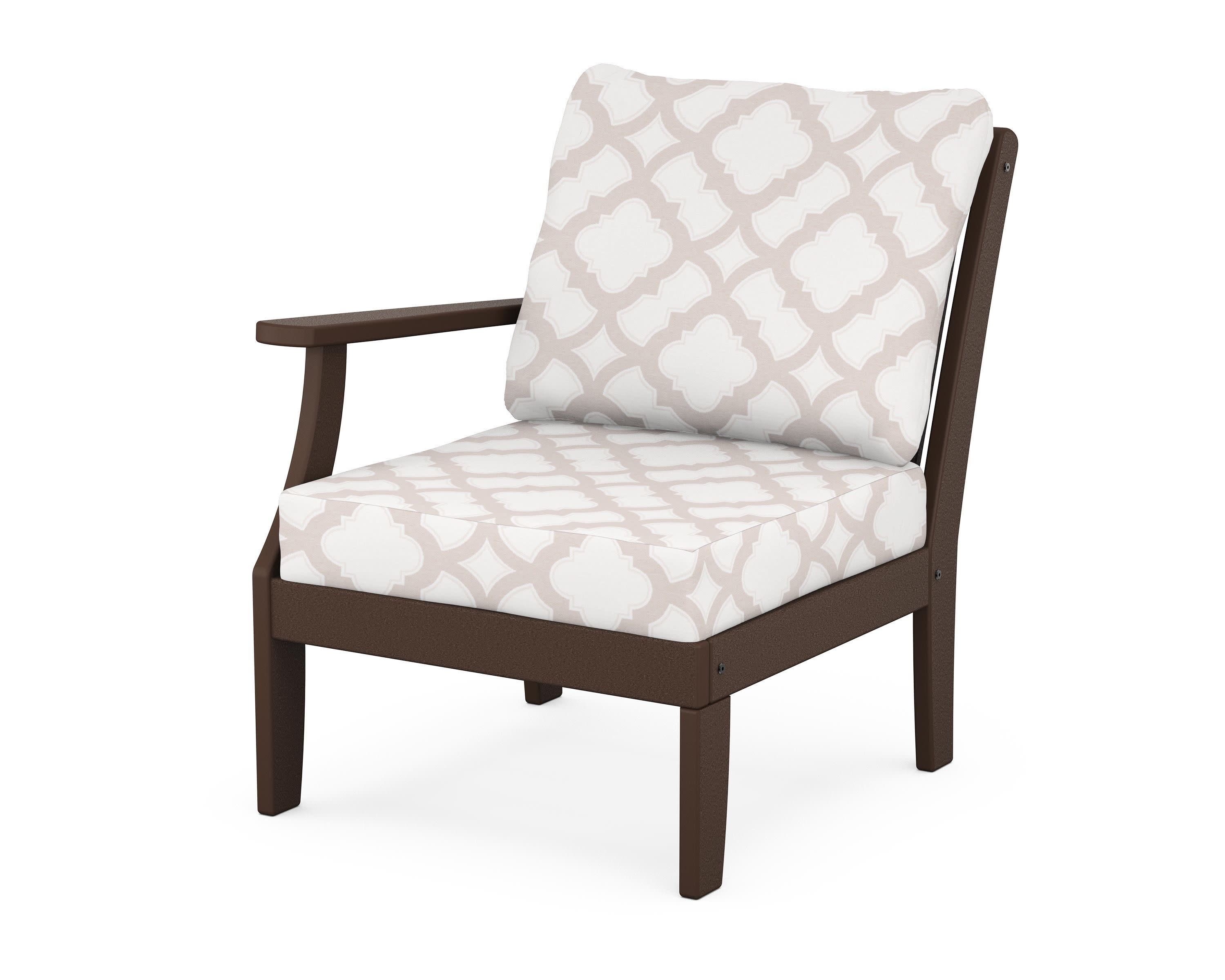 Braxton Modular Left Arm Chair in Mahogany / Trellis Dune Burlap