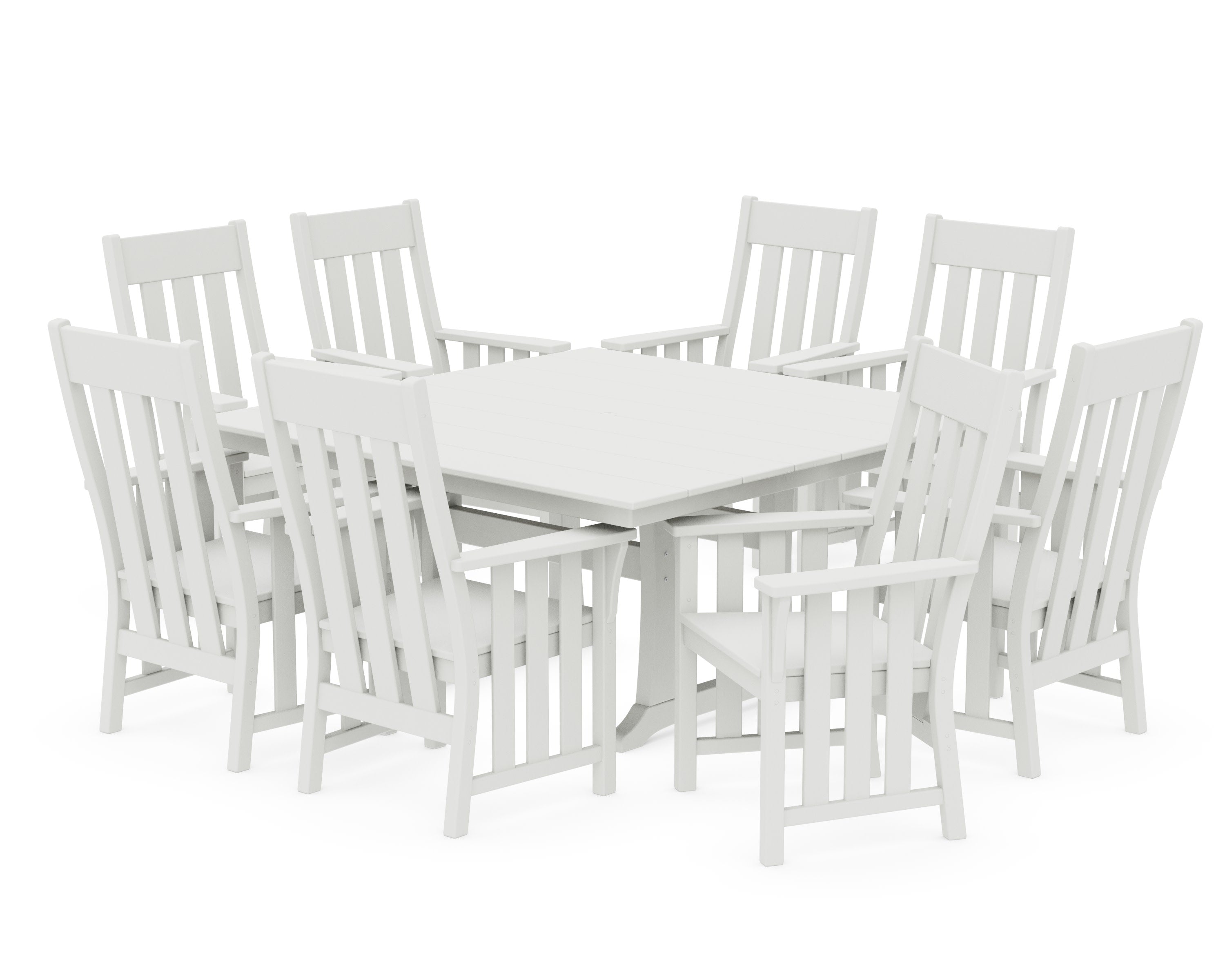 Acadia 9-Piece Square Farmhouse Dining Set with Trestle Legs in Vintage White