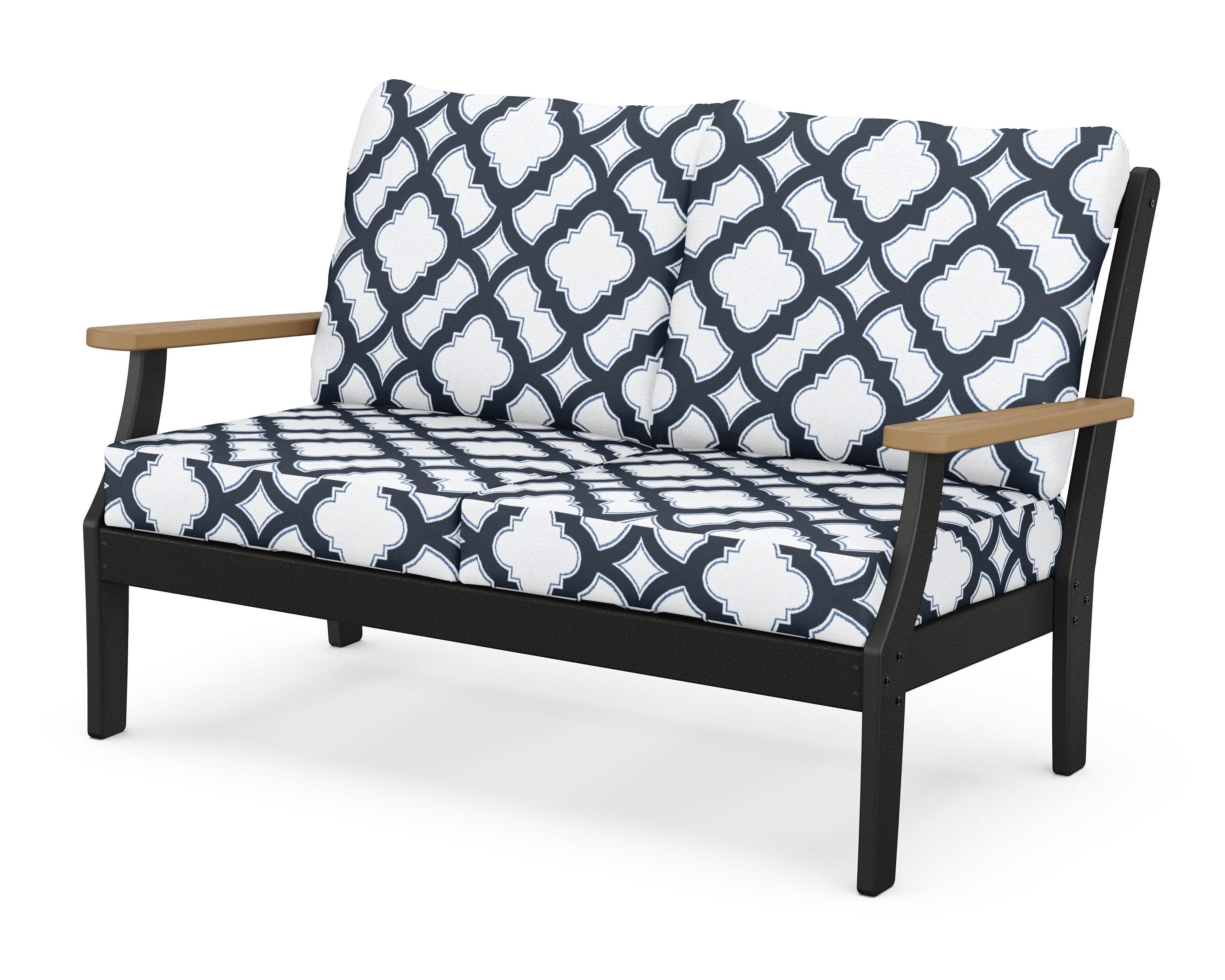 Braxton Deep Seating Loveseat in Black / Natural / Trellis Marine Indigo