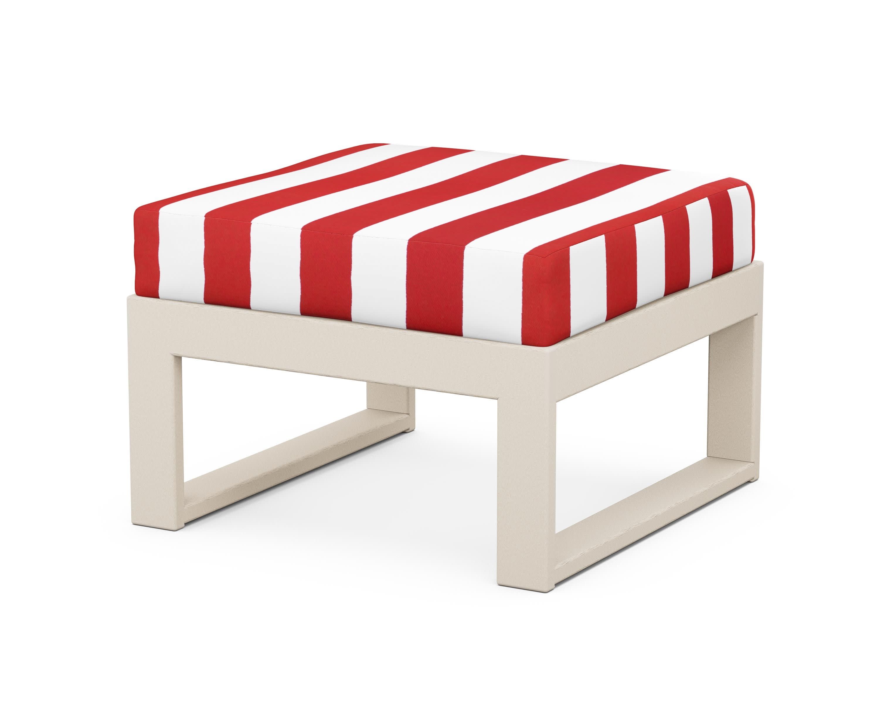 Modular Ottoman - Modern in Sand / Cabana Stripe Crimson