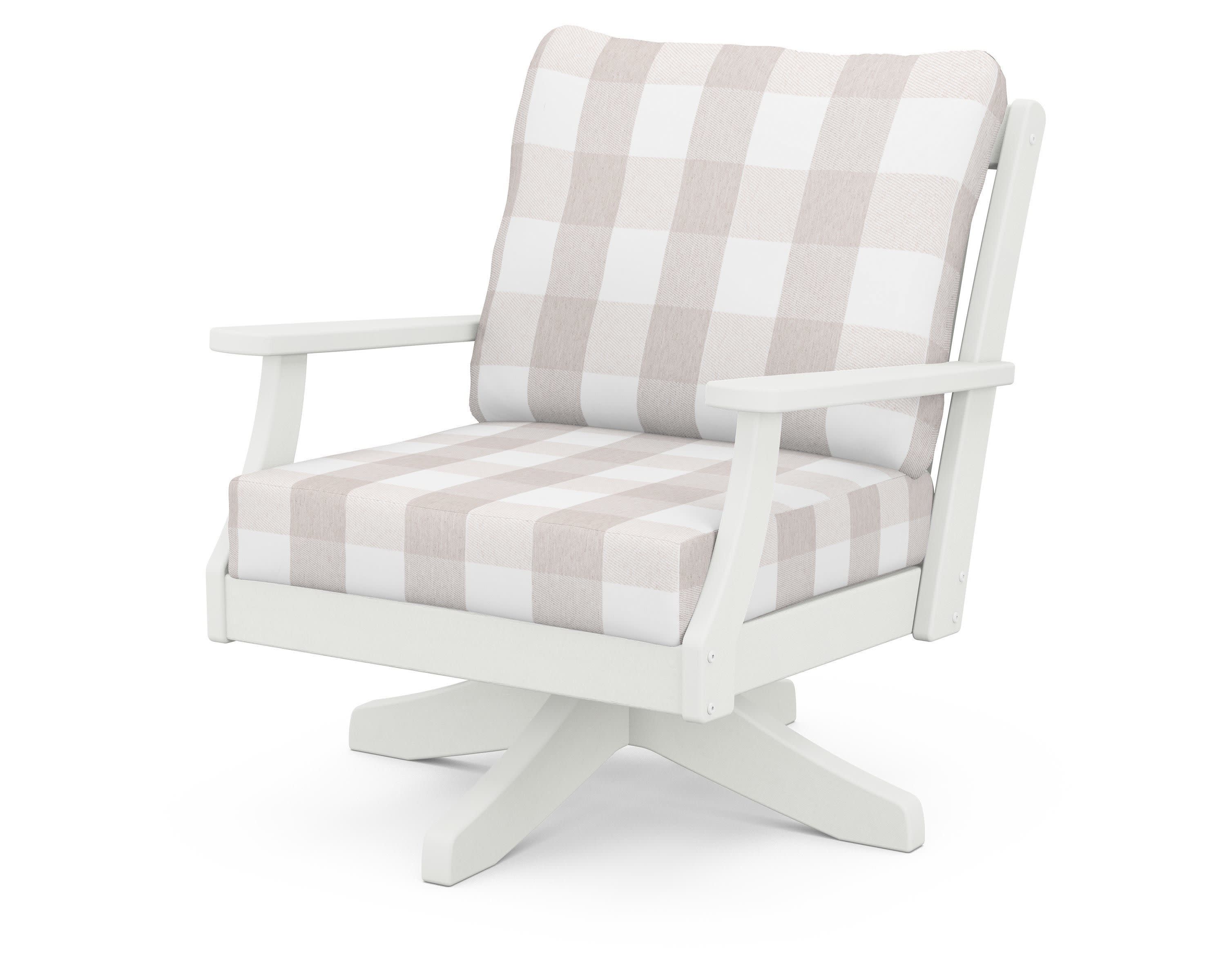 Braxton Deep Seating Swivel Chair in Vintage White / Buffalo Plaid Dune Burlap