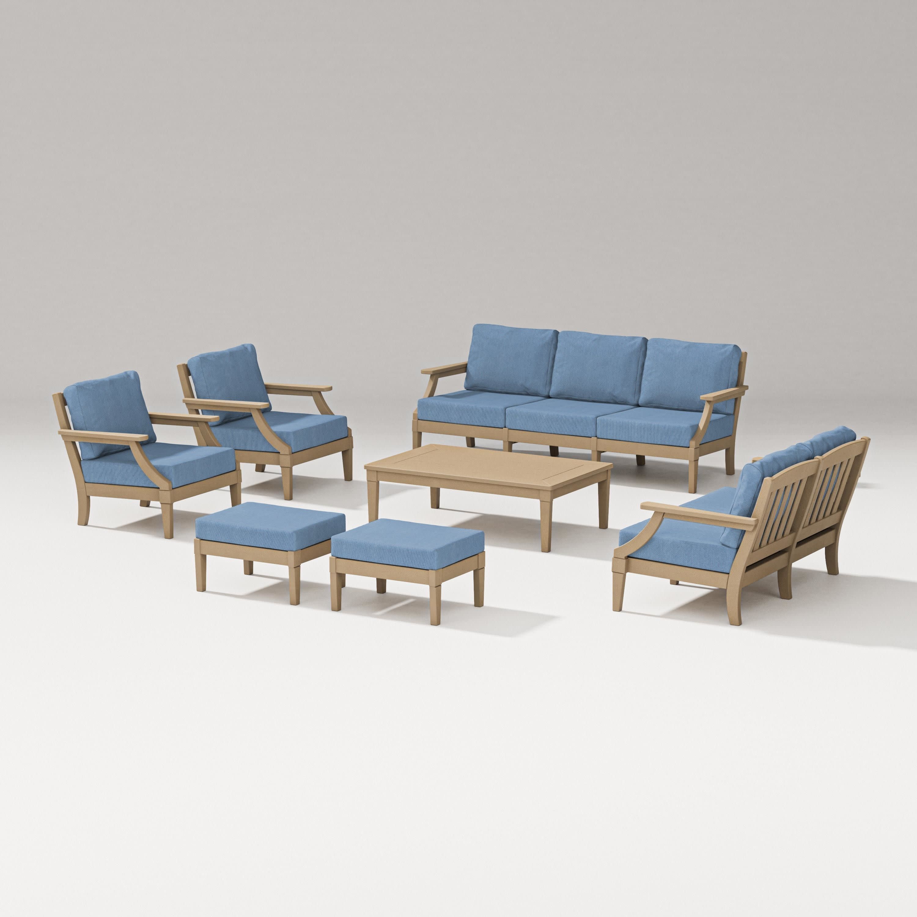 Estate 7-Piece Lounge Sofa Set in Vintage Sahara / Sky Blue