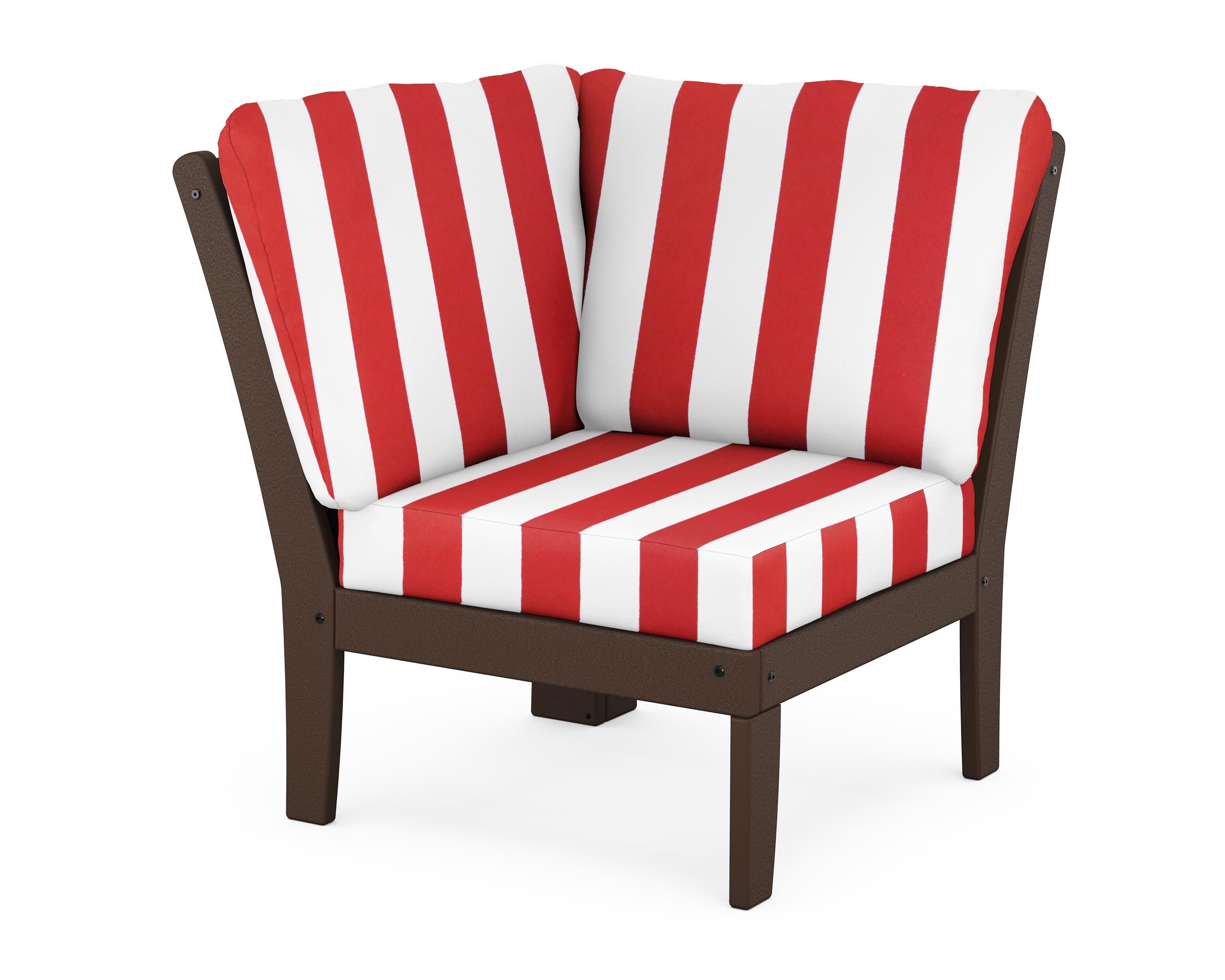 Braxton Modular Corner Chair in Mahogany / Cabana Stripe Crimson