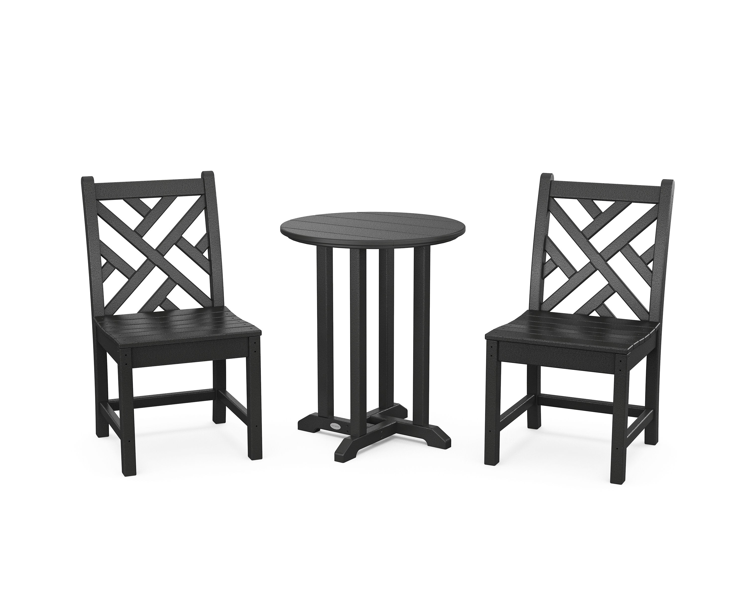 Chippendale Side Chair 3-Piece Round Bistro Dining Set in Black
