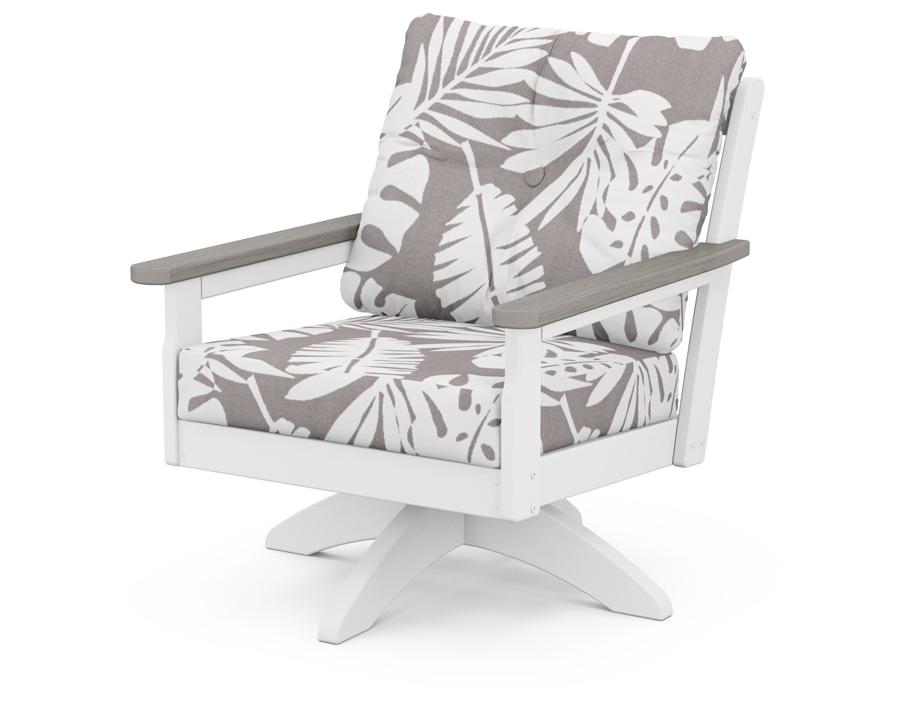 Vineyard Deep Seating Swivel Chair in White / Driftwood / Leaf Grey Mist