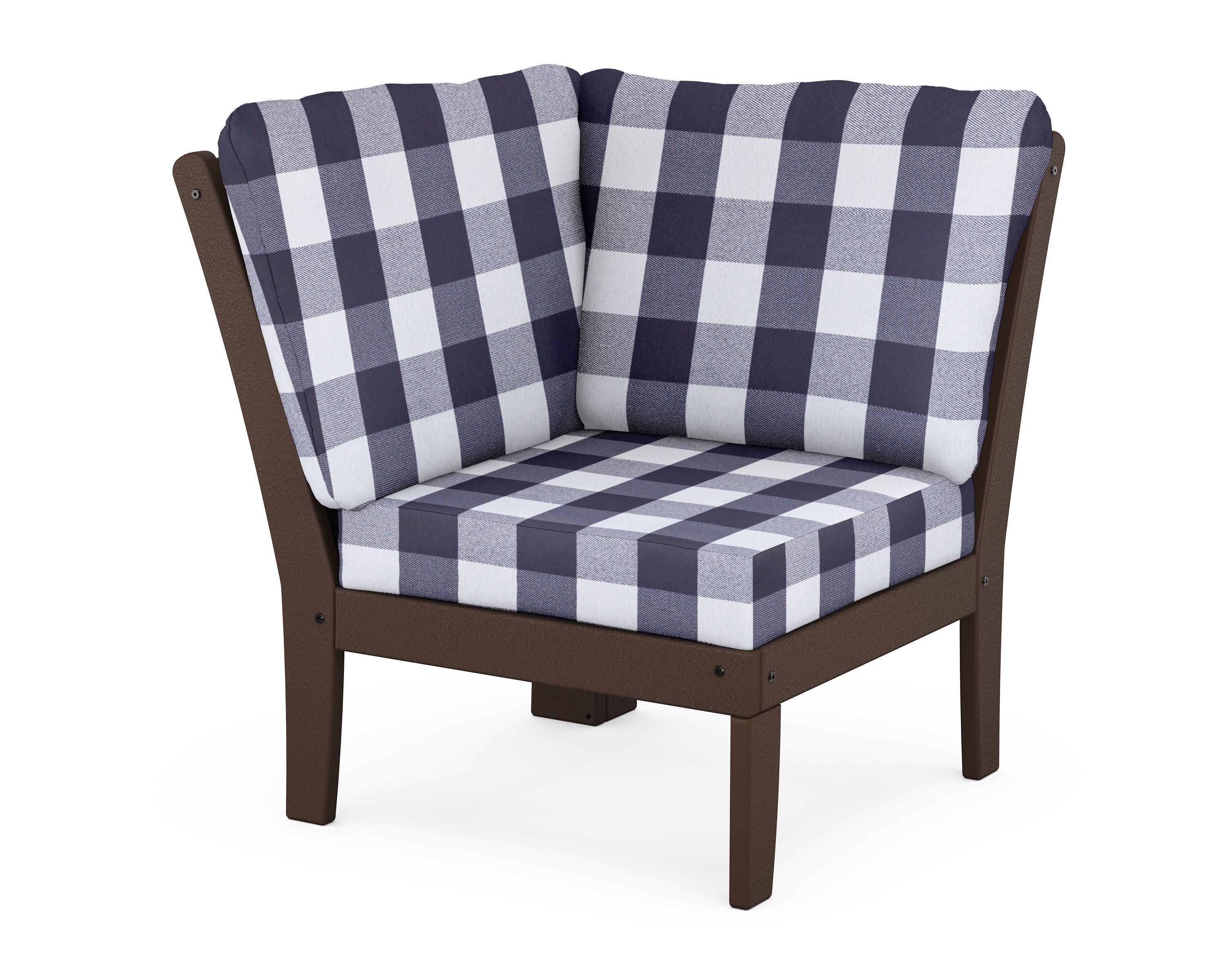 Braxton Modular Corner Chair in Mahogany / Buffalo Plaid Navy