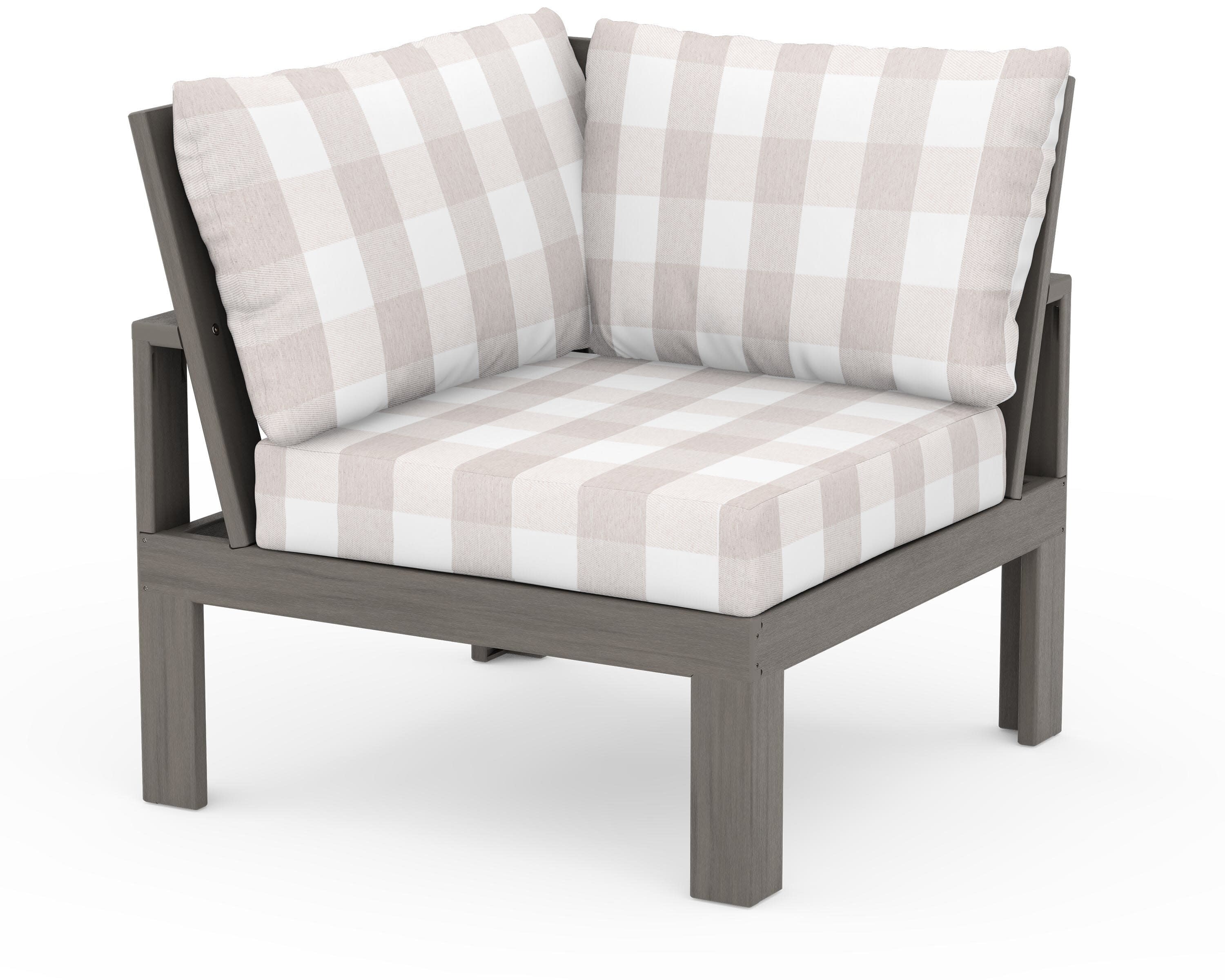 Modular Corner Chair in Driftwood / Buffalo Plaid Dune Burlap
