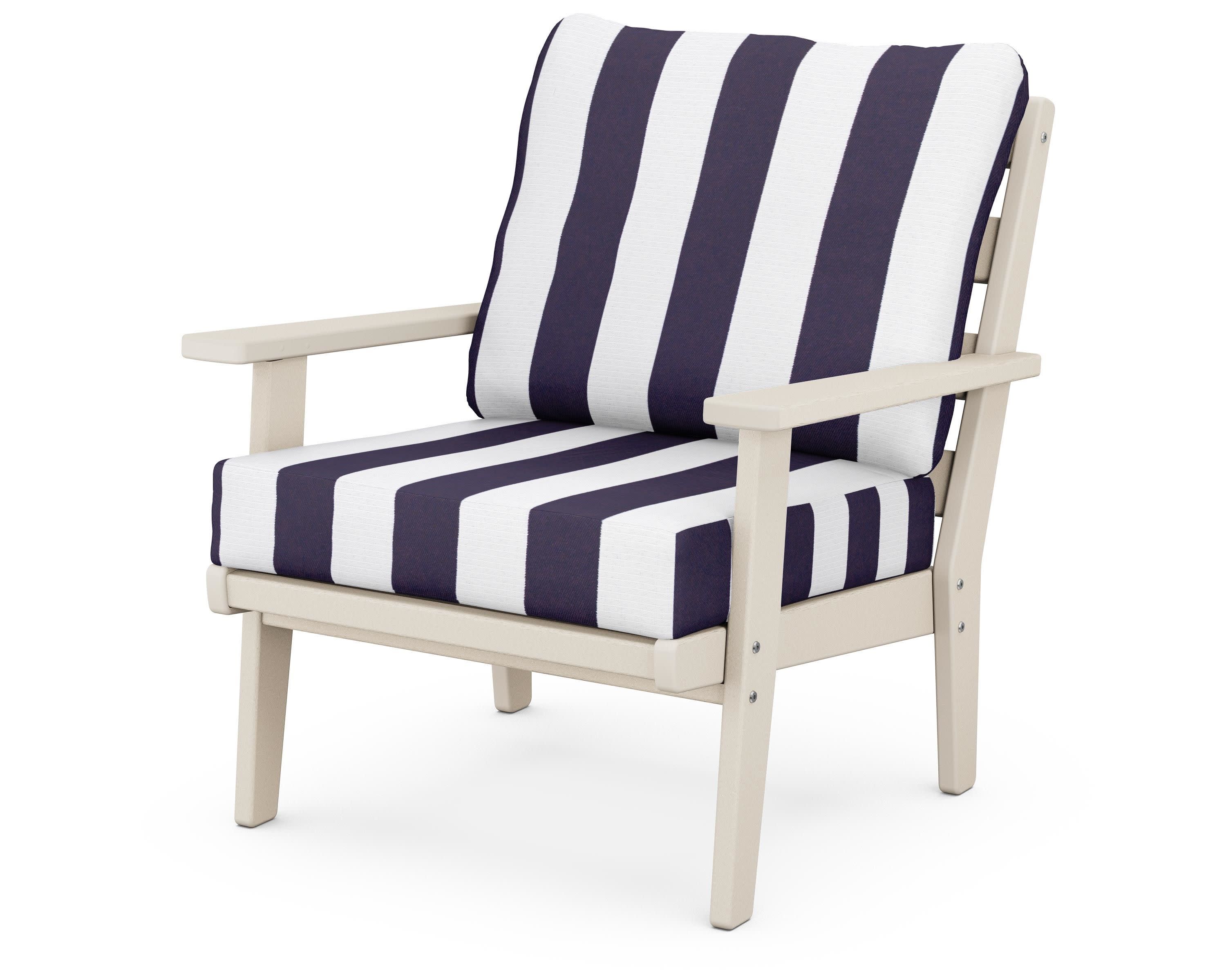Grant Park Deep Seating Chair in Sand / Cabana Stripe Navy