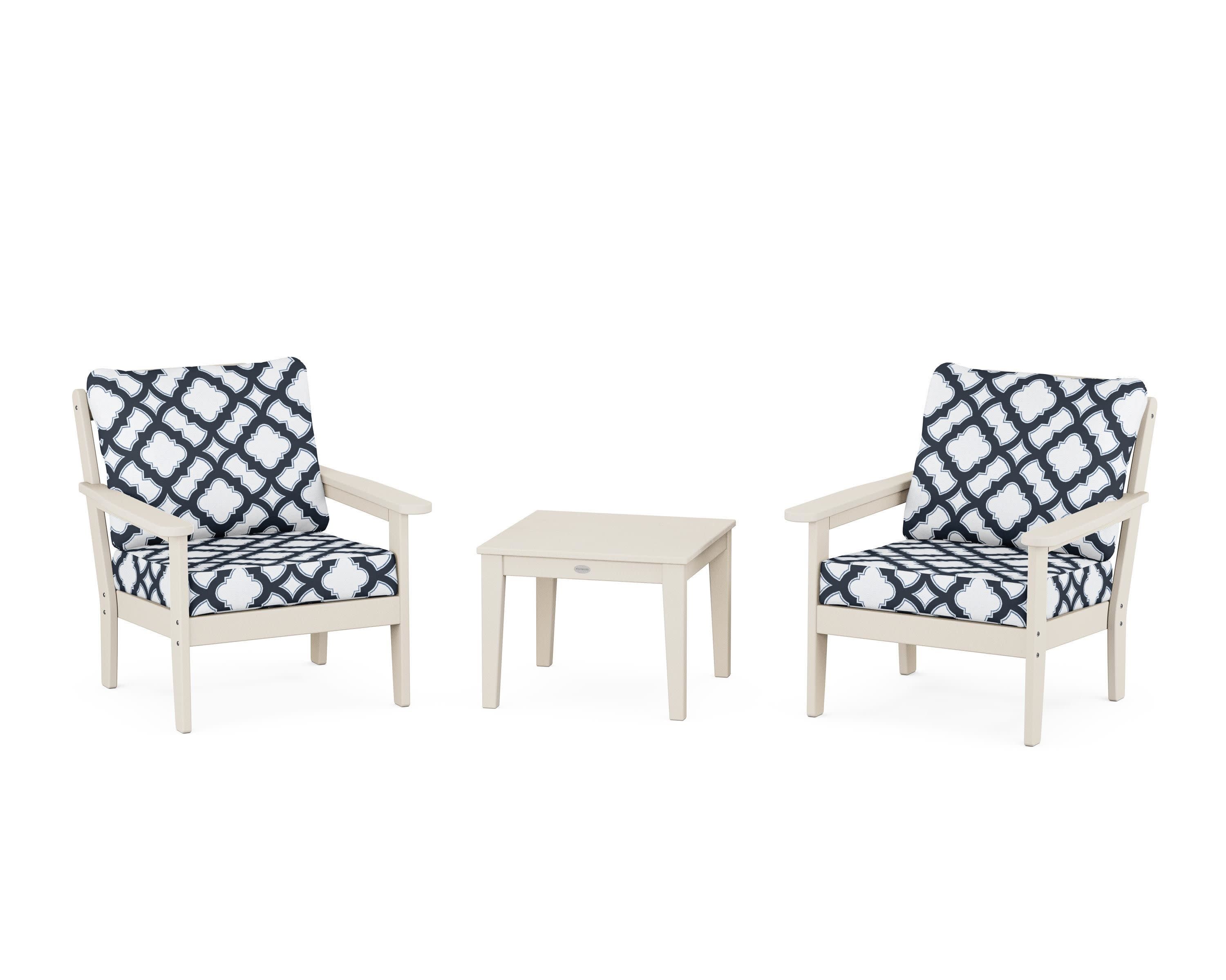 Cottage 3-Piece Deep Seating Set in Sand / Trellis Marine Indigo