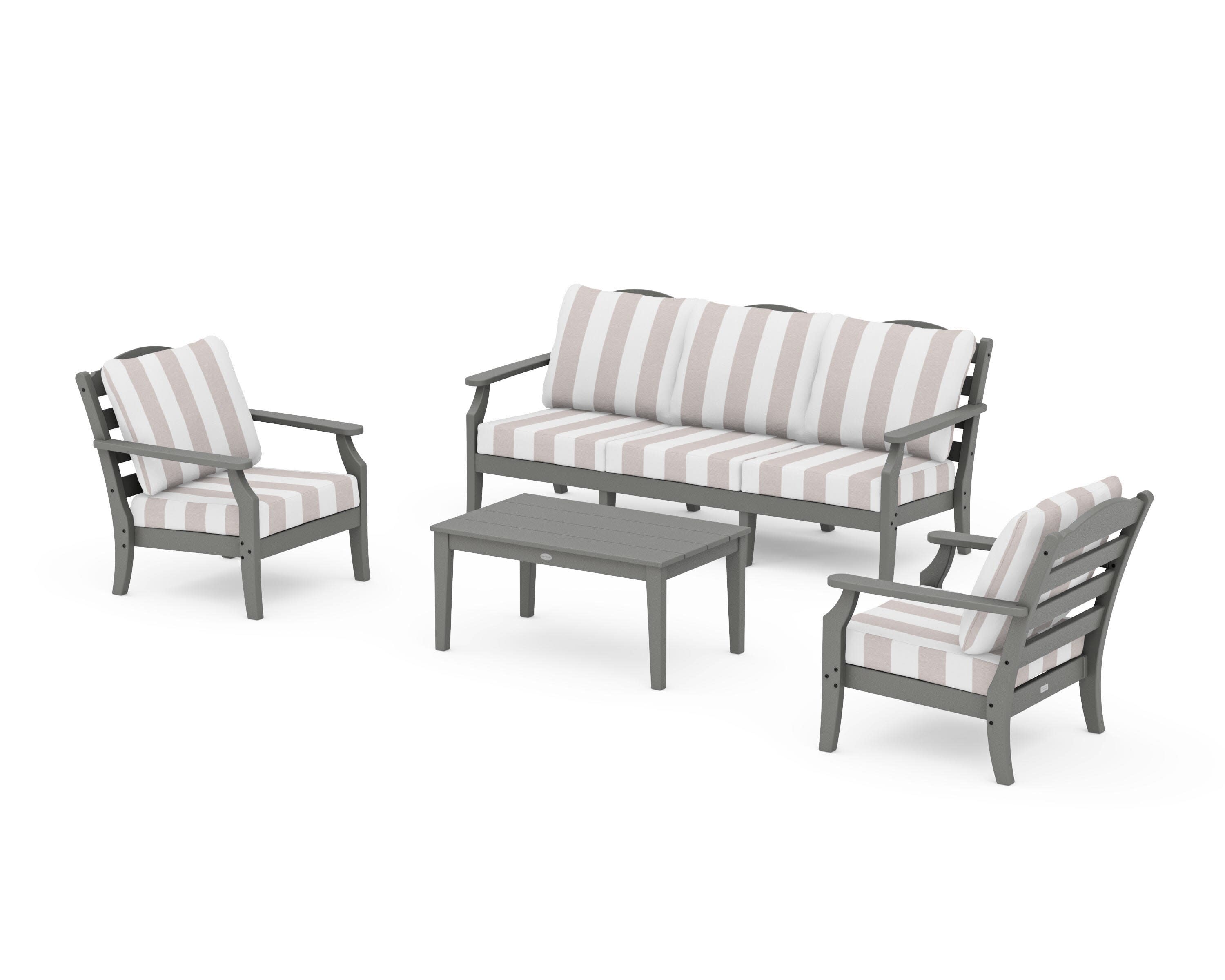 Savannah 4-Piece Deep Seating Set with Sofa in Slate Grey / Cabana Stripe Dune Burlap