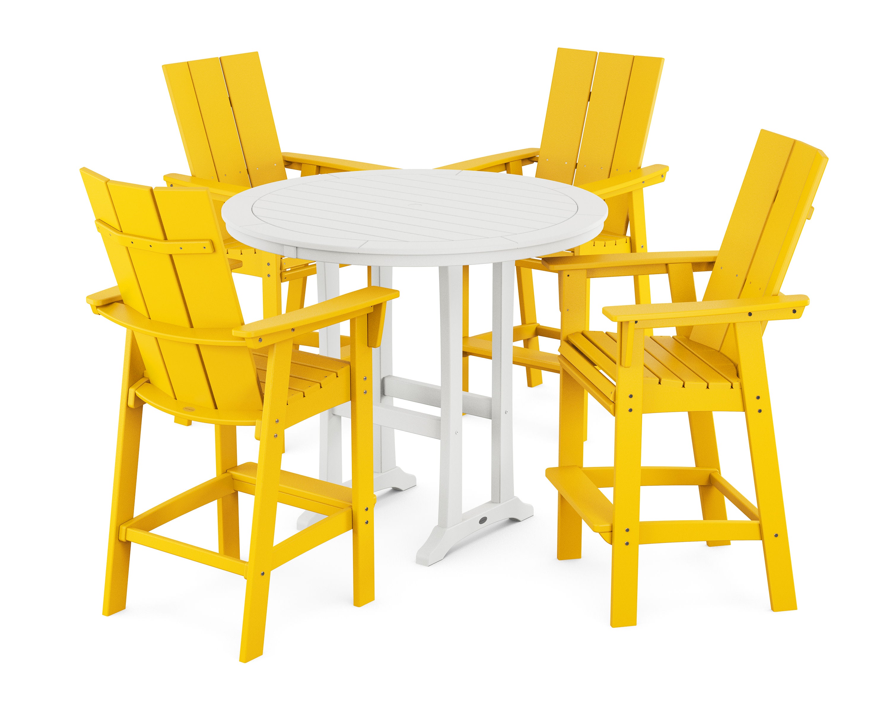 Modern Curveback Adirondack 5-Piece Nautical Trestle Bar Set in Lemon / White