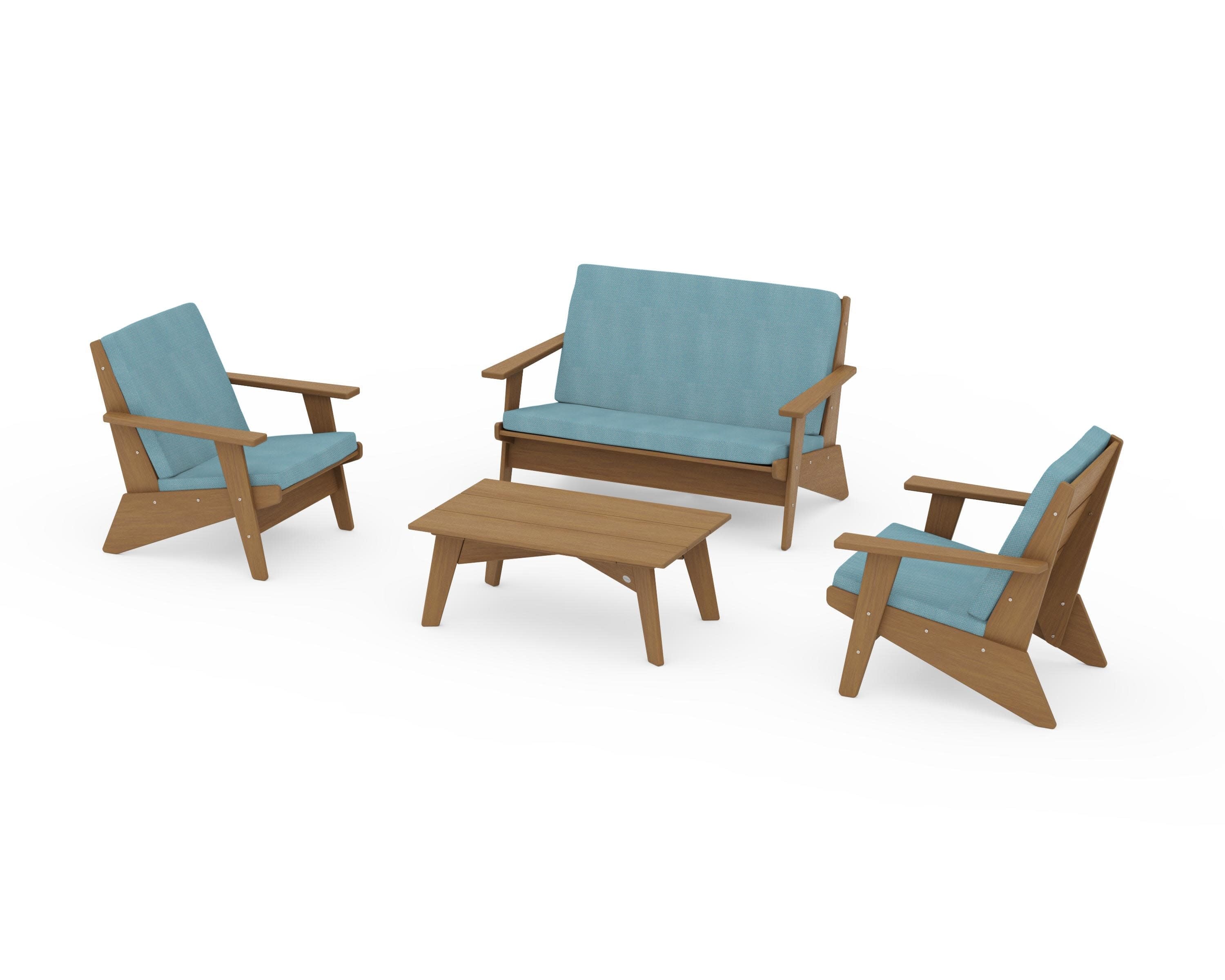 Riviera Modern Lounge 4-Piece Set in Natural / Lattice Sky Blue