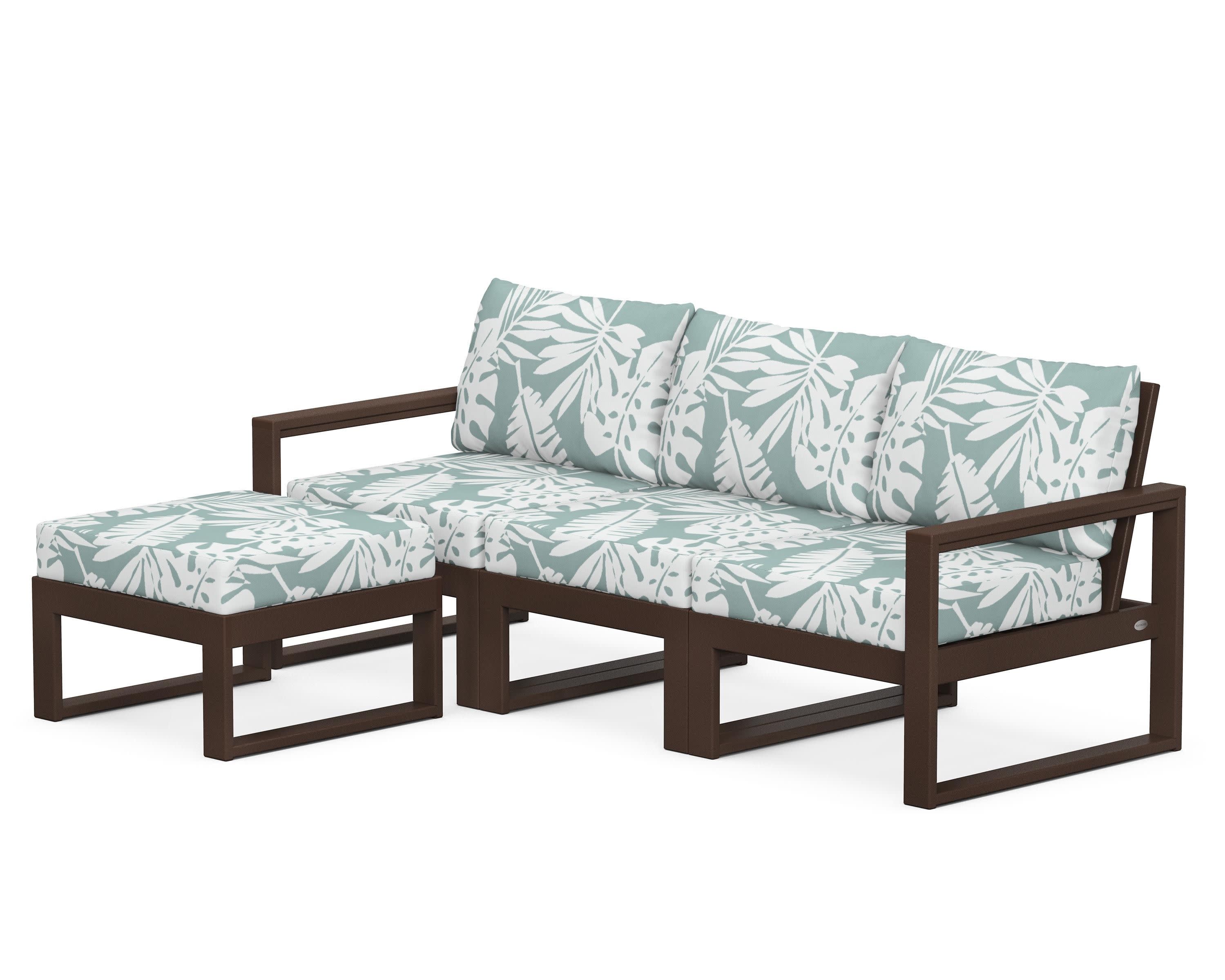 EDGE 4-Piece Modular Deep Seating Set with Ottoman in Mahogany / Leaf Glacier Spa