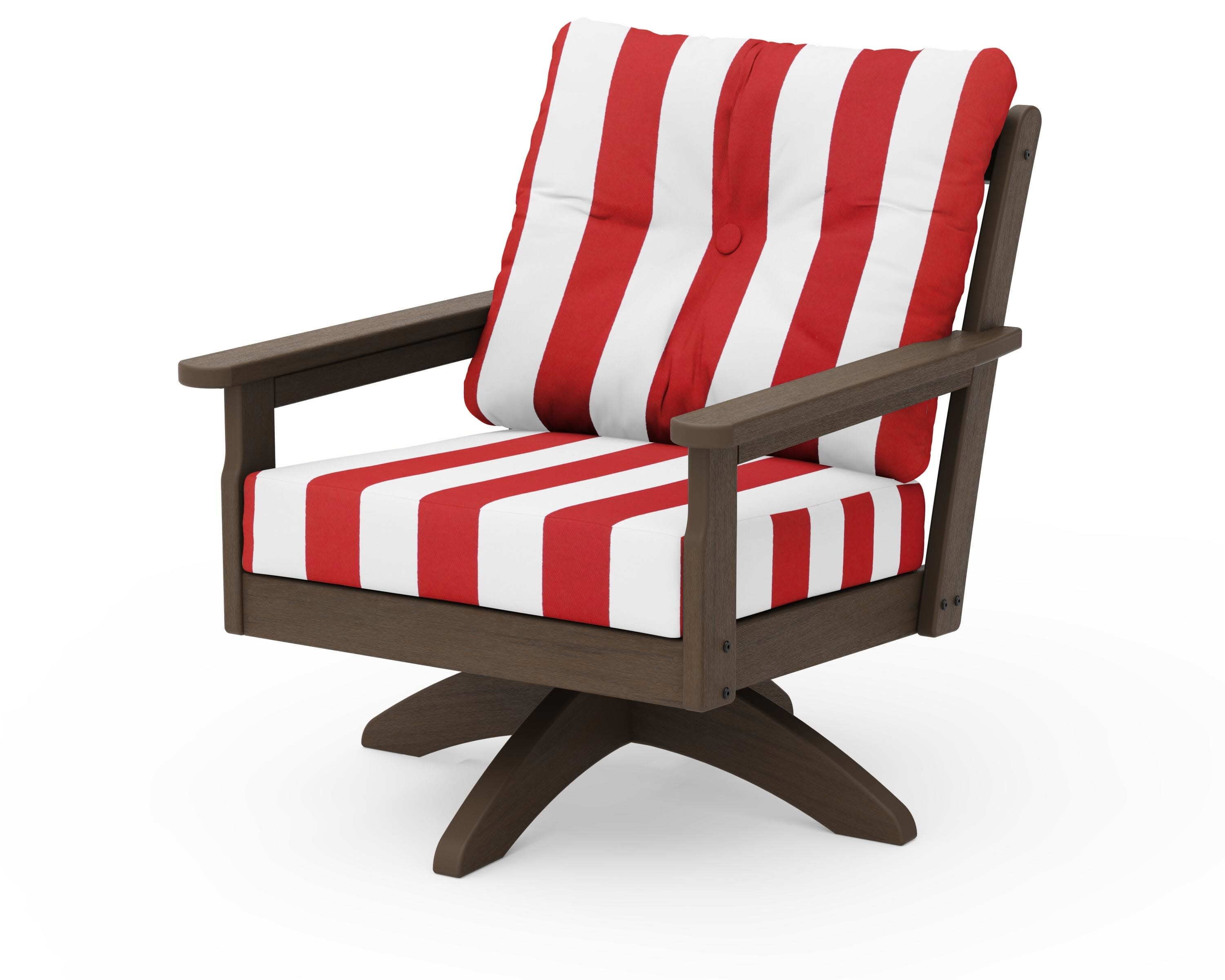 Vineyard Deep Seating Swivel Chair in Kona / Cabana Stripe Crimson