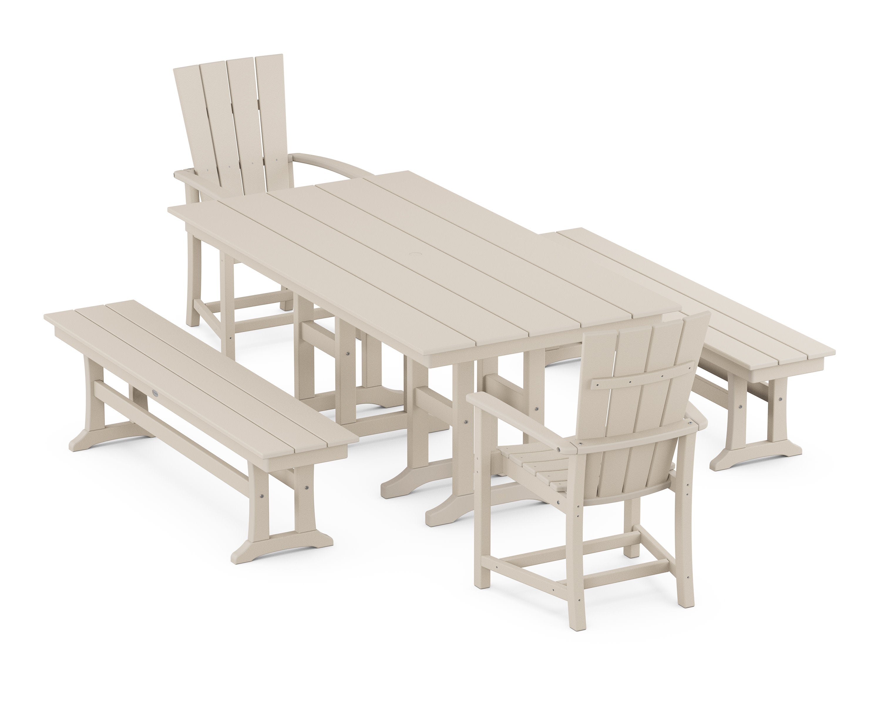 Quattro 5-Piece Farmhouse Dining Set with Benches in Sand