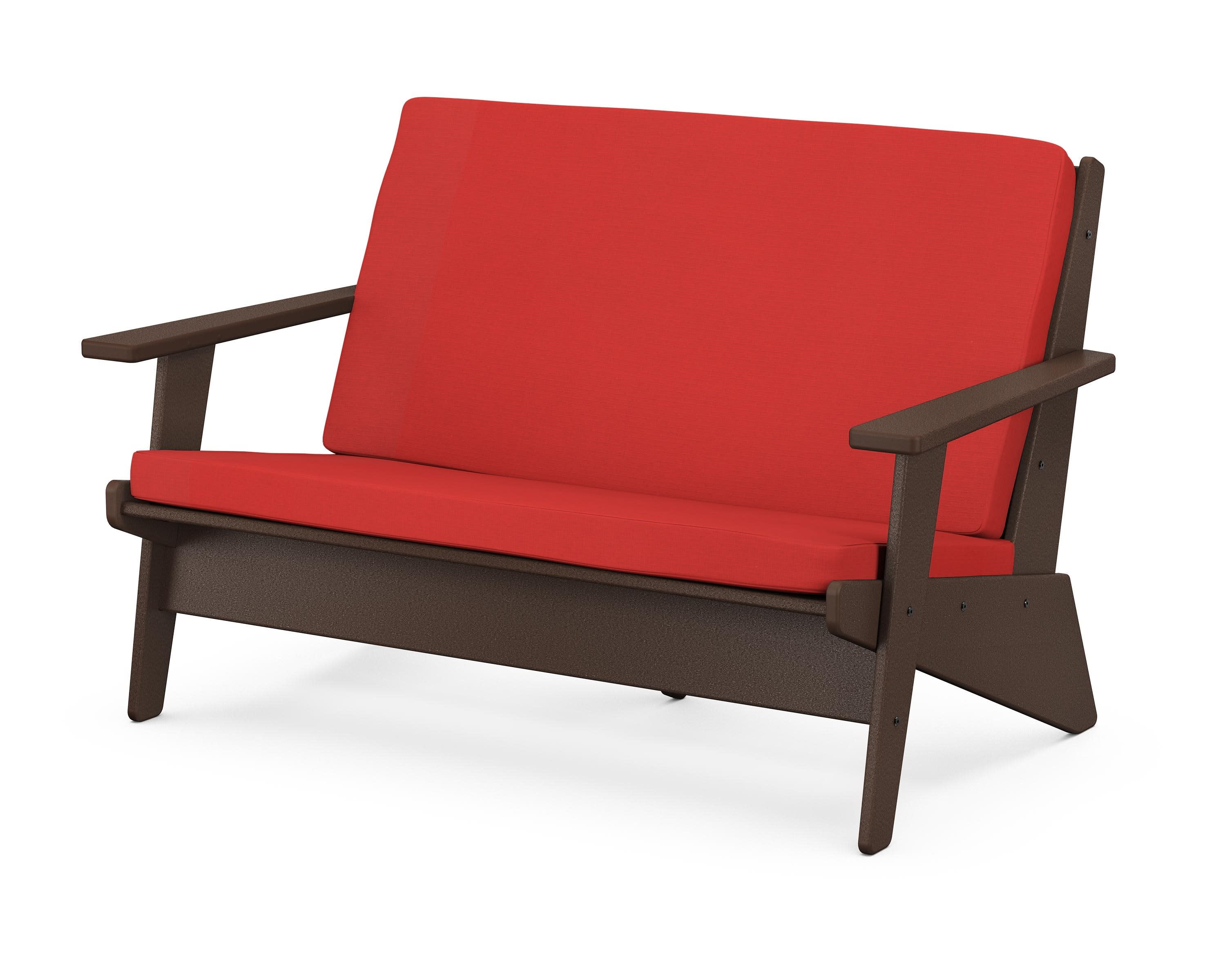 Riviera Modern Lounge Loveseat in Mahogany / Crimson Linen