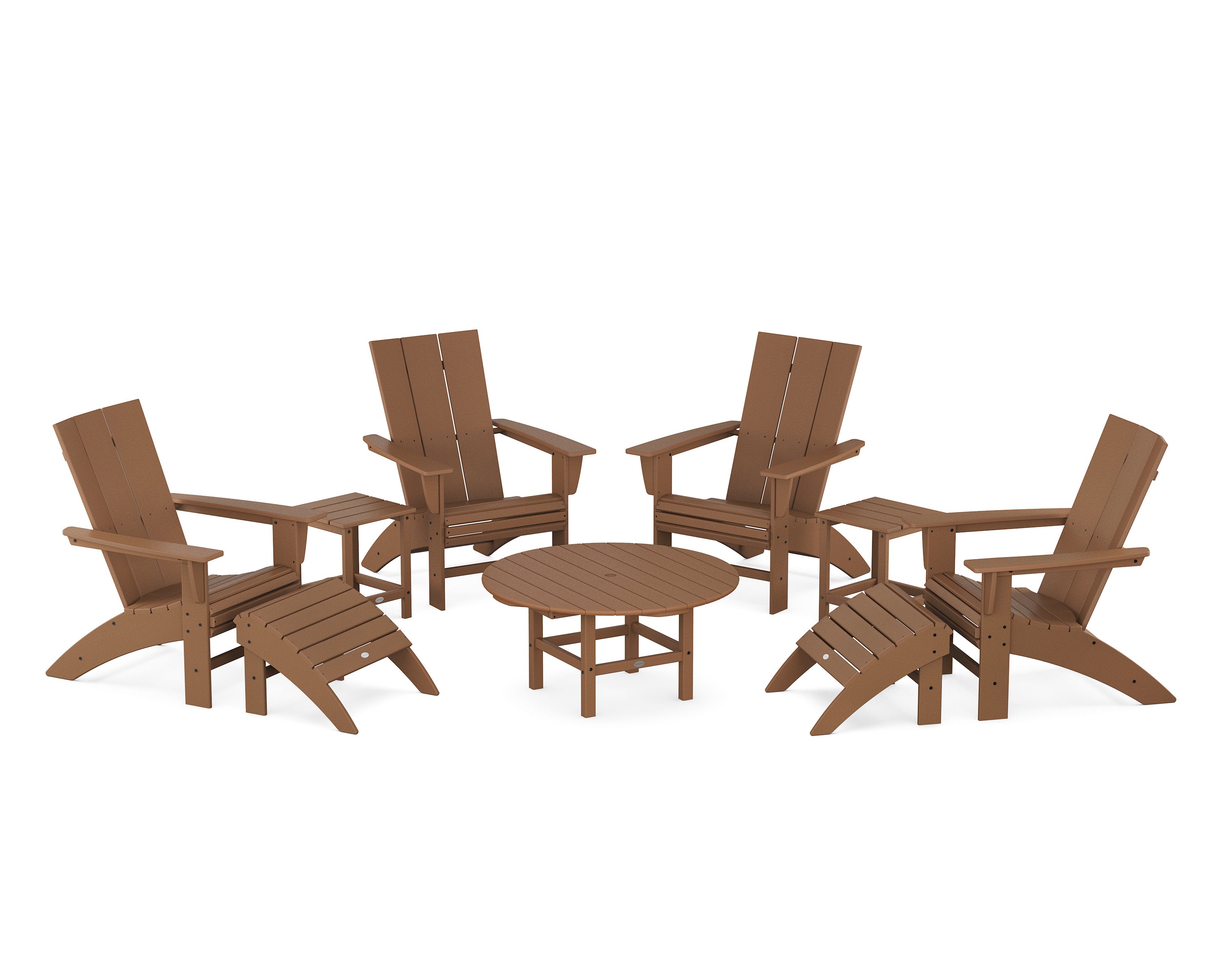 Modern Curveback Adirondack Chair 9-Piece Conversation Set in Teak