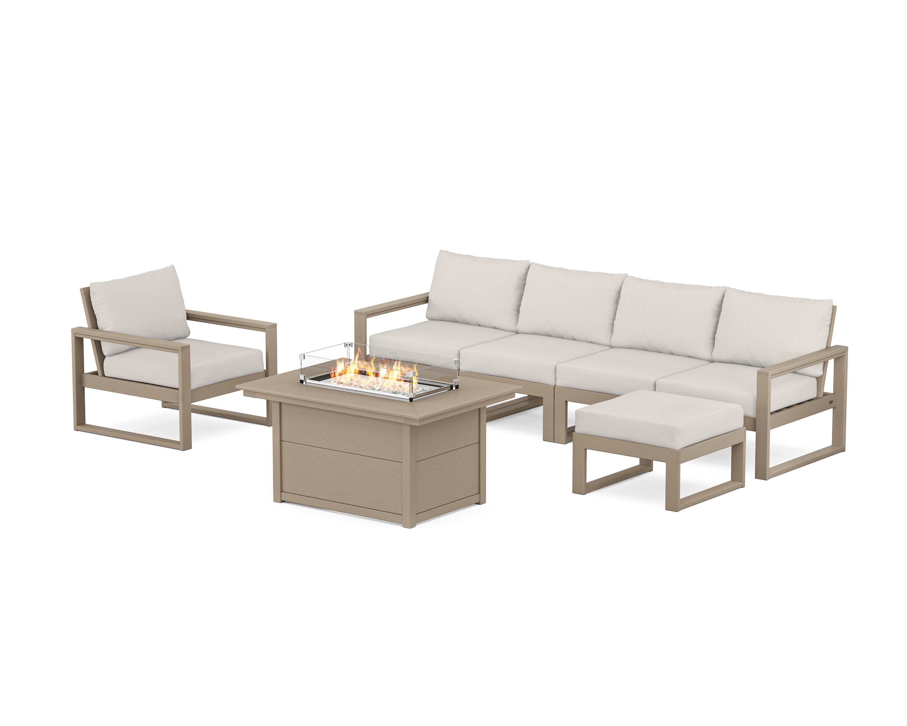 EDGE Sectional Lounge and Fire Pit Set in Vintage Sahara / Cast Ash