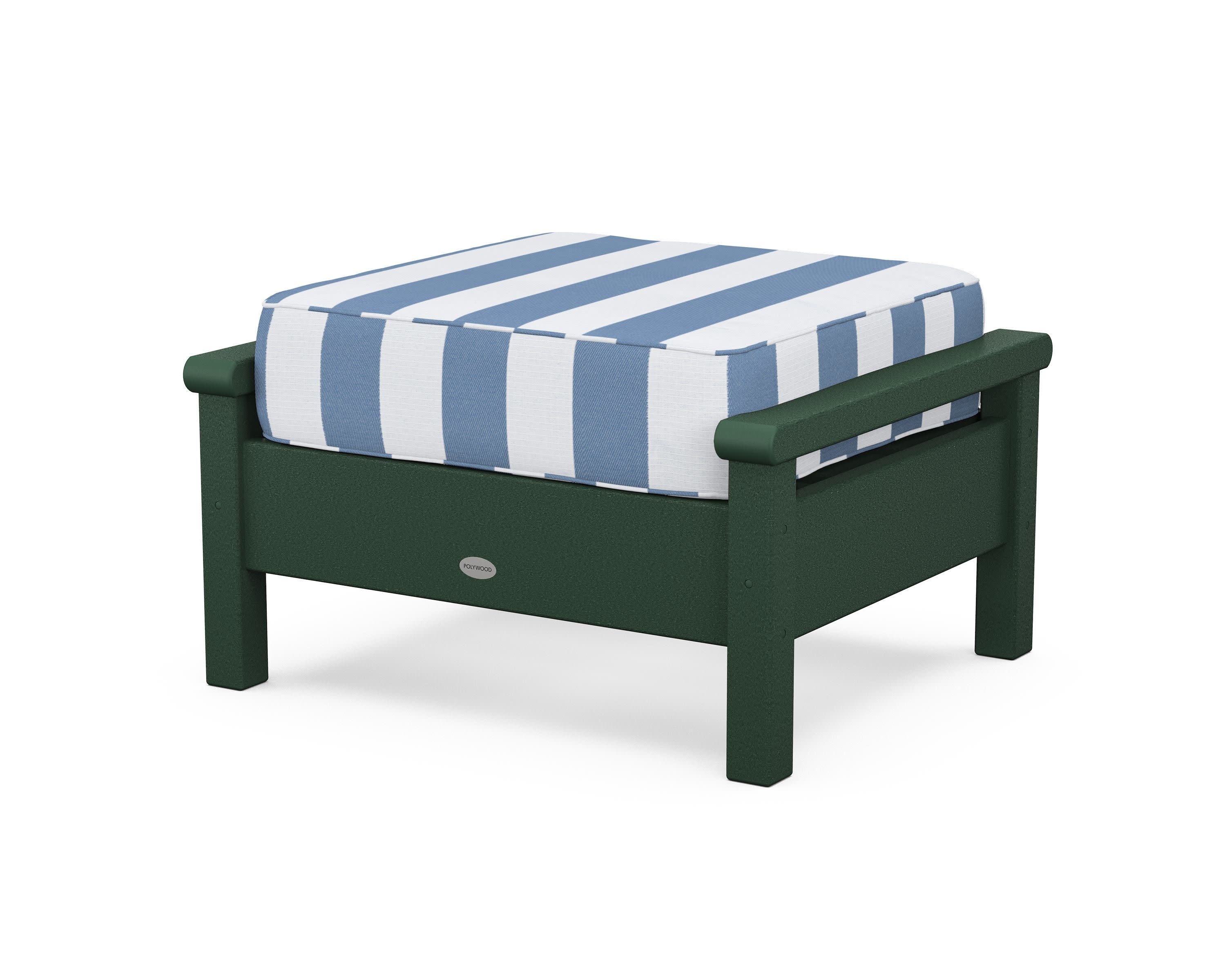 Harbour Deep Seating Ottoman in Green / Cabana Stripe Sky Blue