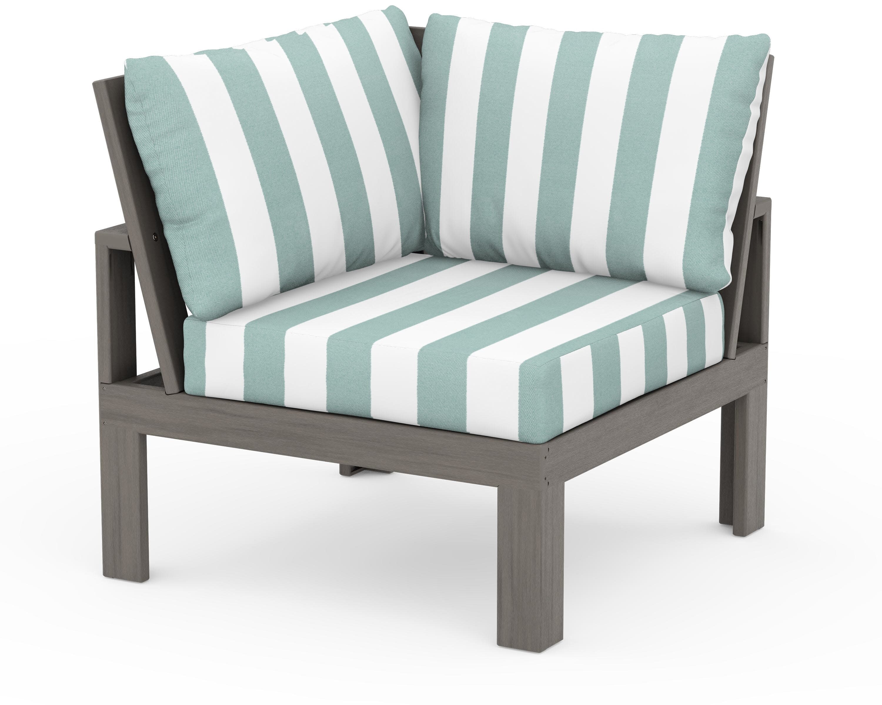 Modular Corner Chair in Driftwood / Cabana Stripe Glacier Spa