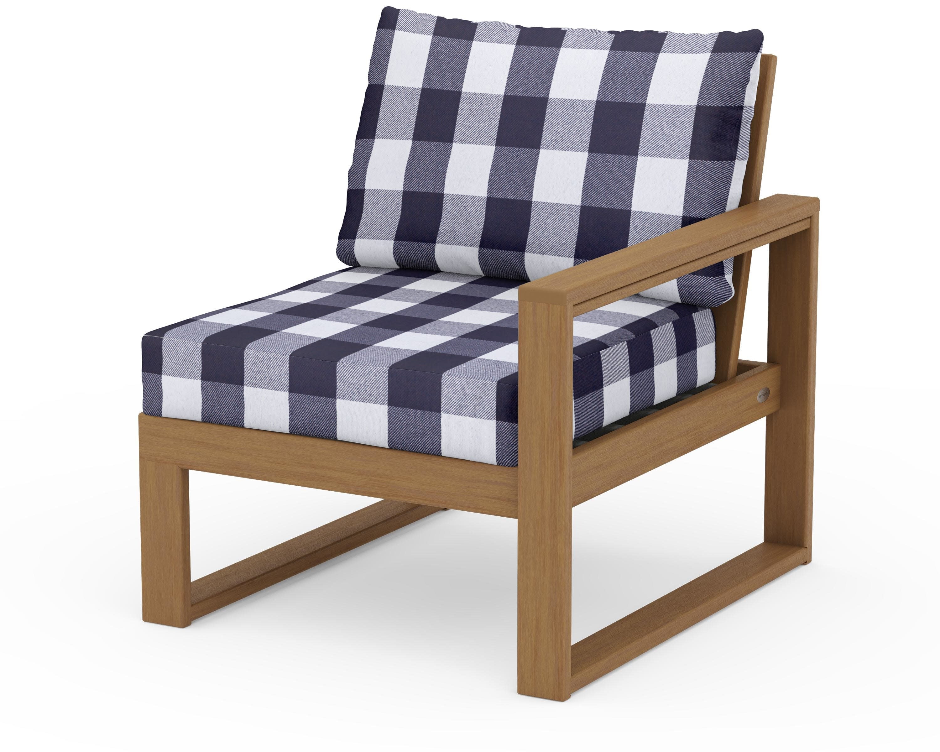 EDGE Modular Right Arm Chair in Natural / Buffalo Plaid Navy