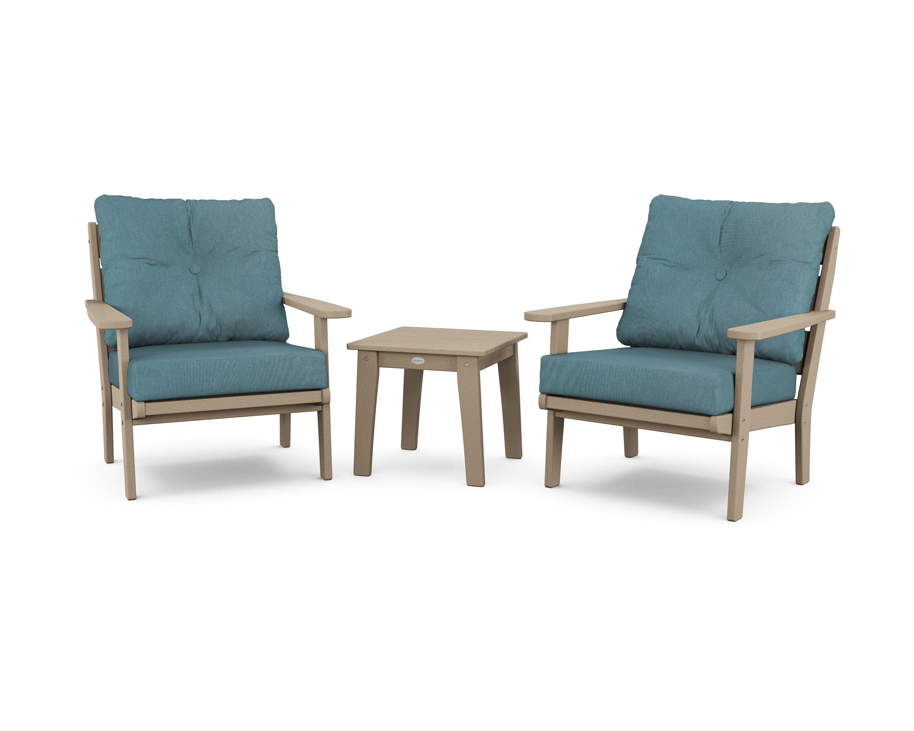 Lakeside 3-Piece Deep Seating Chair Set in Vintage Sahara / Ocean Teal
