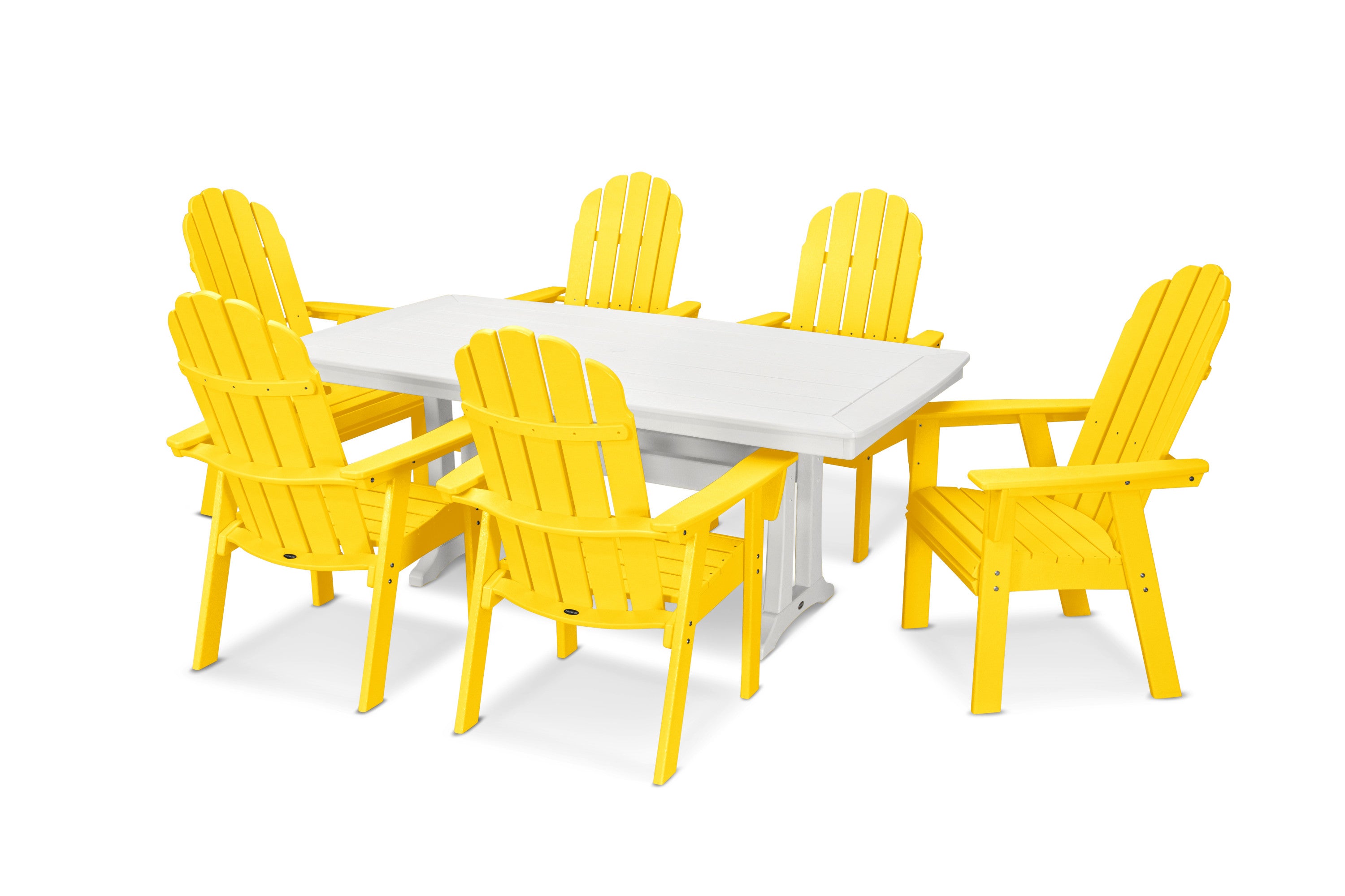 Vineyard Curveback Adirondack 7-Piece Dining Set with Trestle Legs in Lemon / White