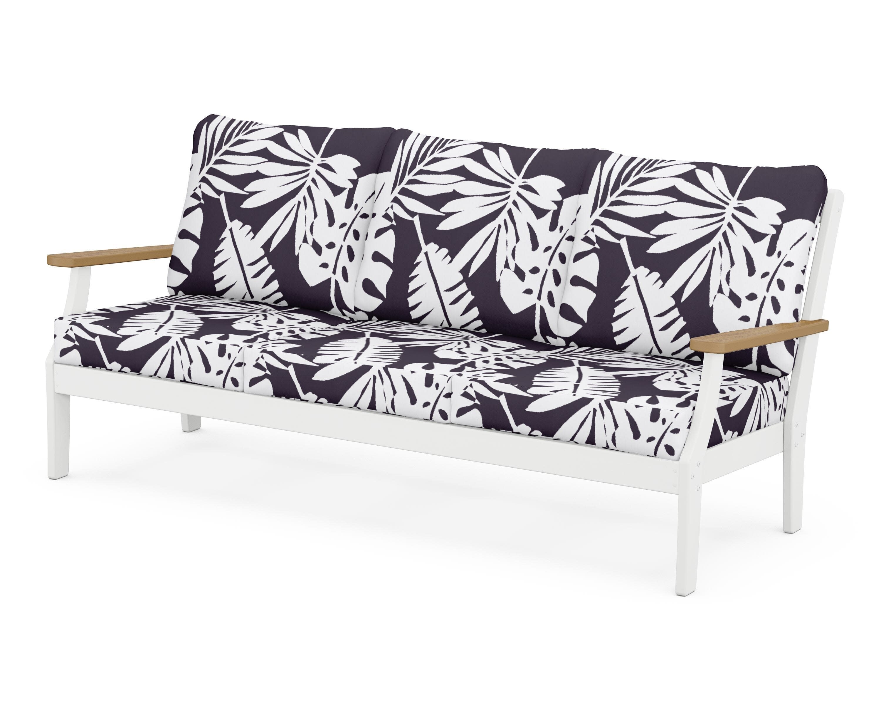 Braxton Deep Seating Sofa in White / Natural / Leaf Navy
