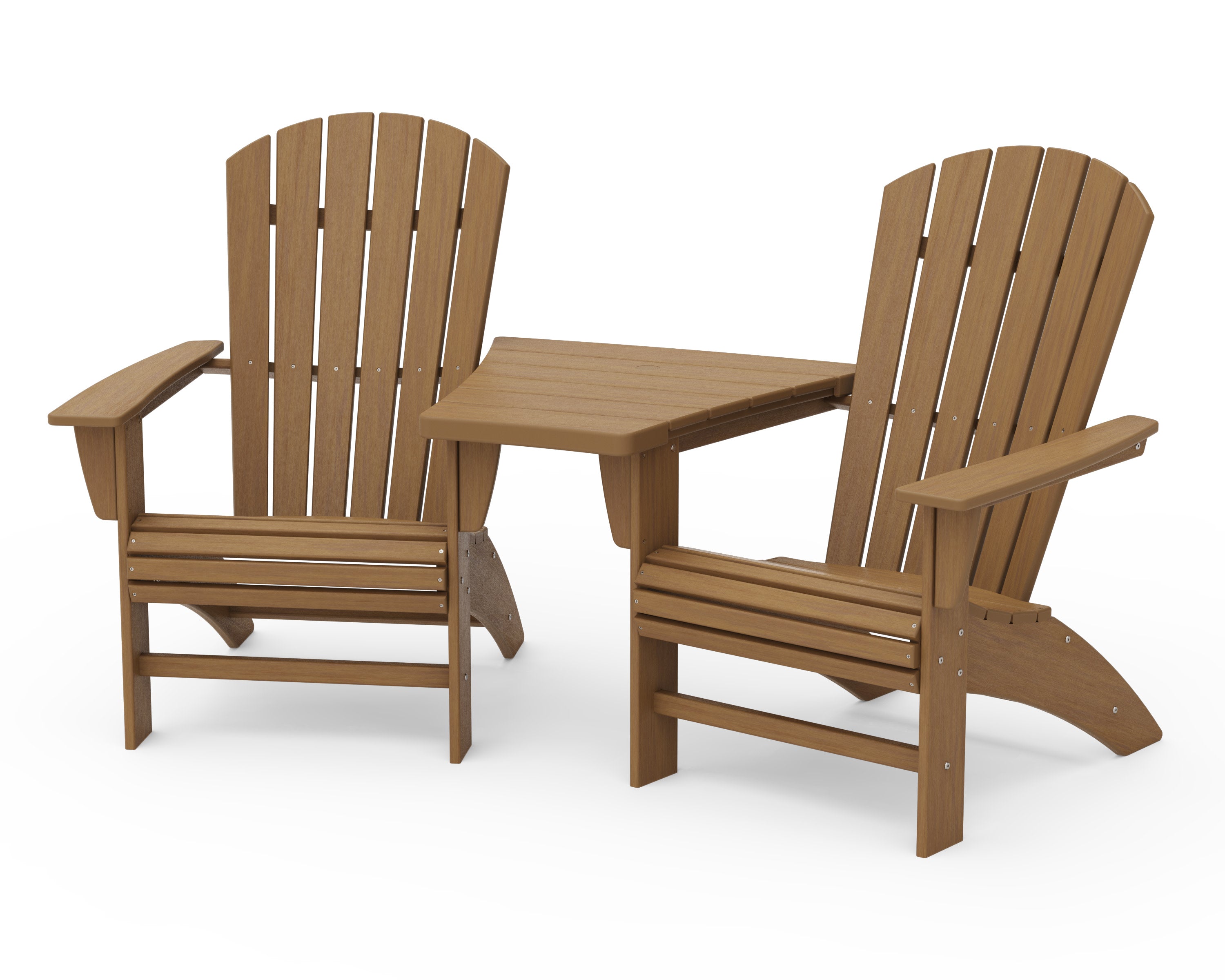 Nautical 3-Piece Curveback Adirondack Set with Angled Connecting Table in Natural