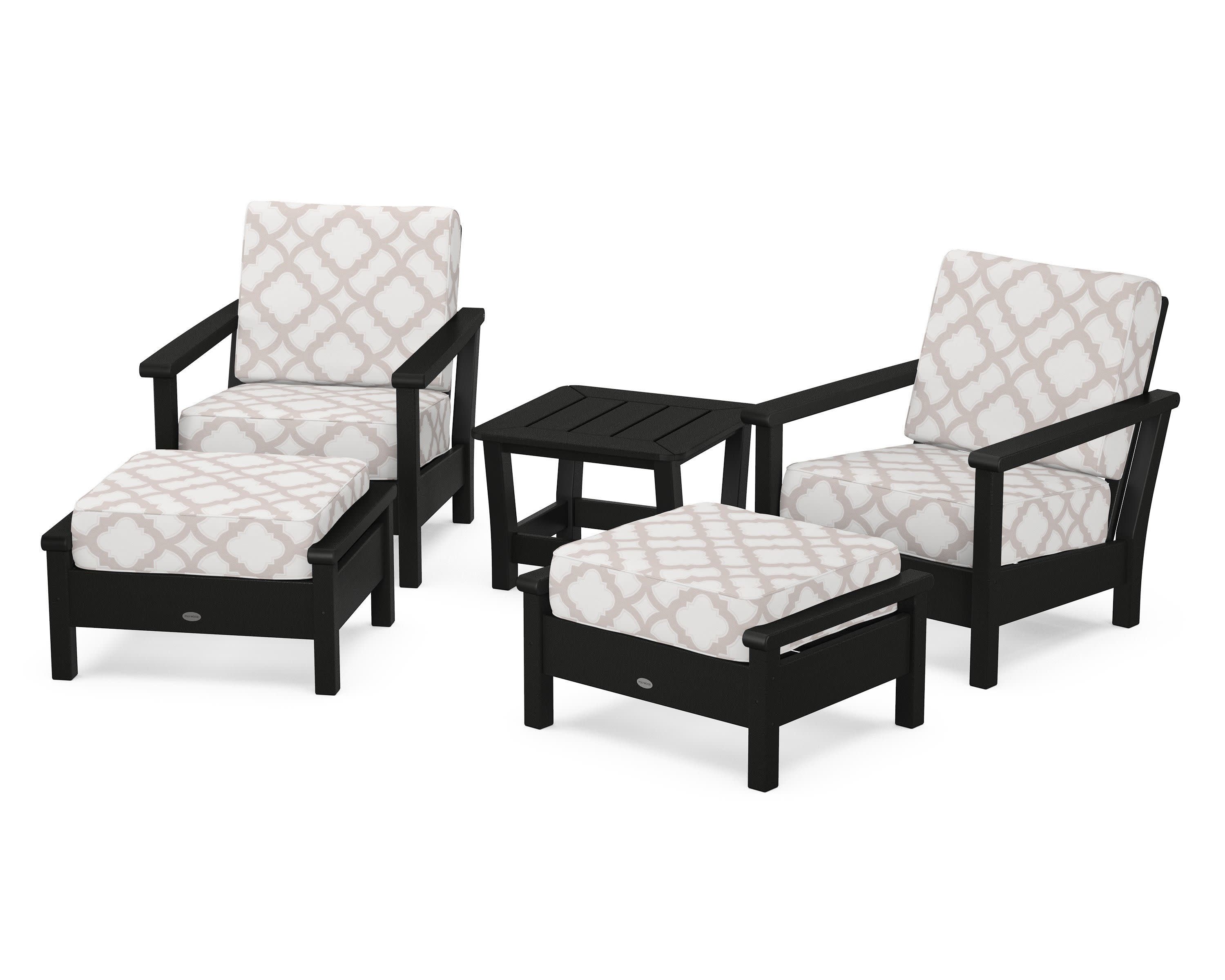 Harbour 5-Piece Deep Seating Chair Set in Black / Trellis Dune Burlap