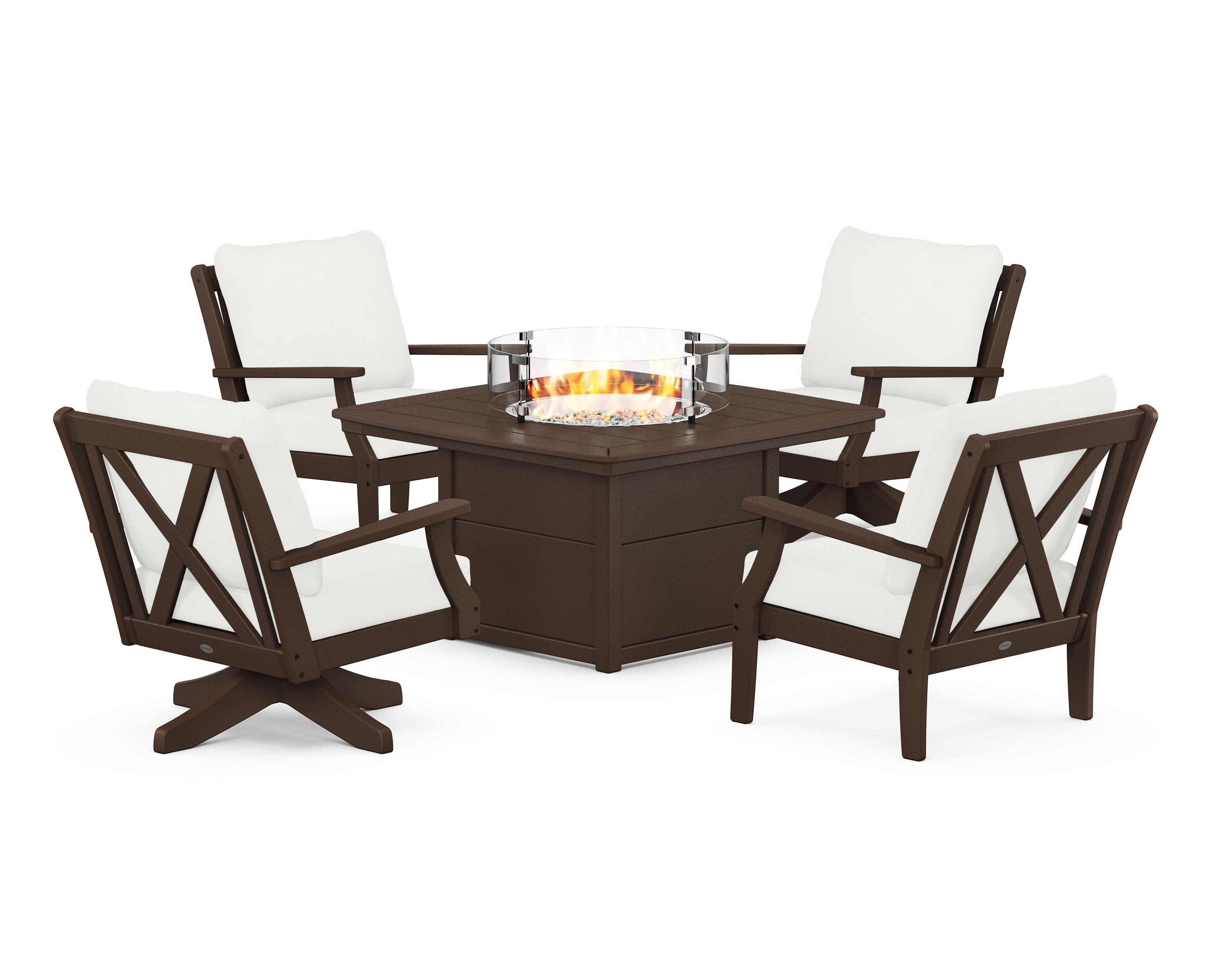 Braxton 5-Piece Deep Seating Set with Fire Table in Mahogany / Natural Linen