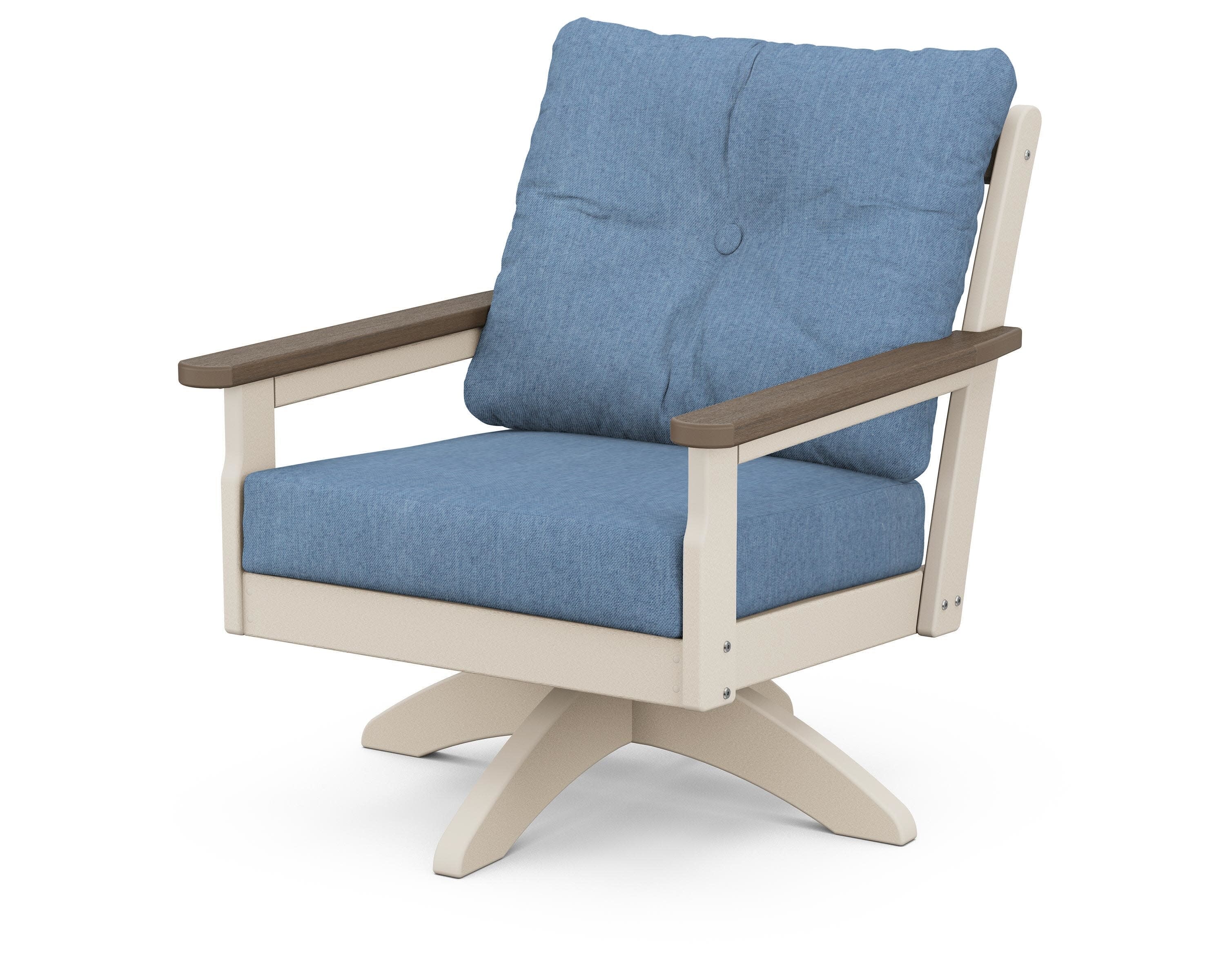 Vineyard Deep Seating Swivel Chair in Sand / Kona / Sky Blue
