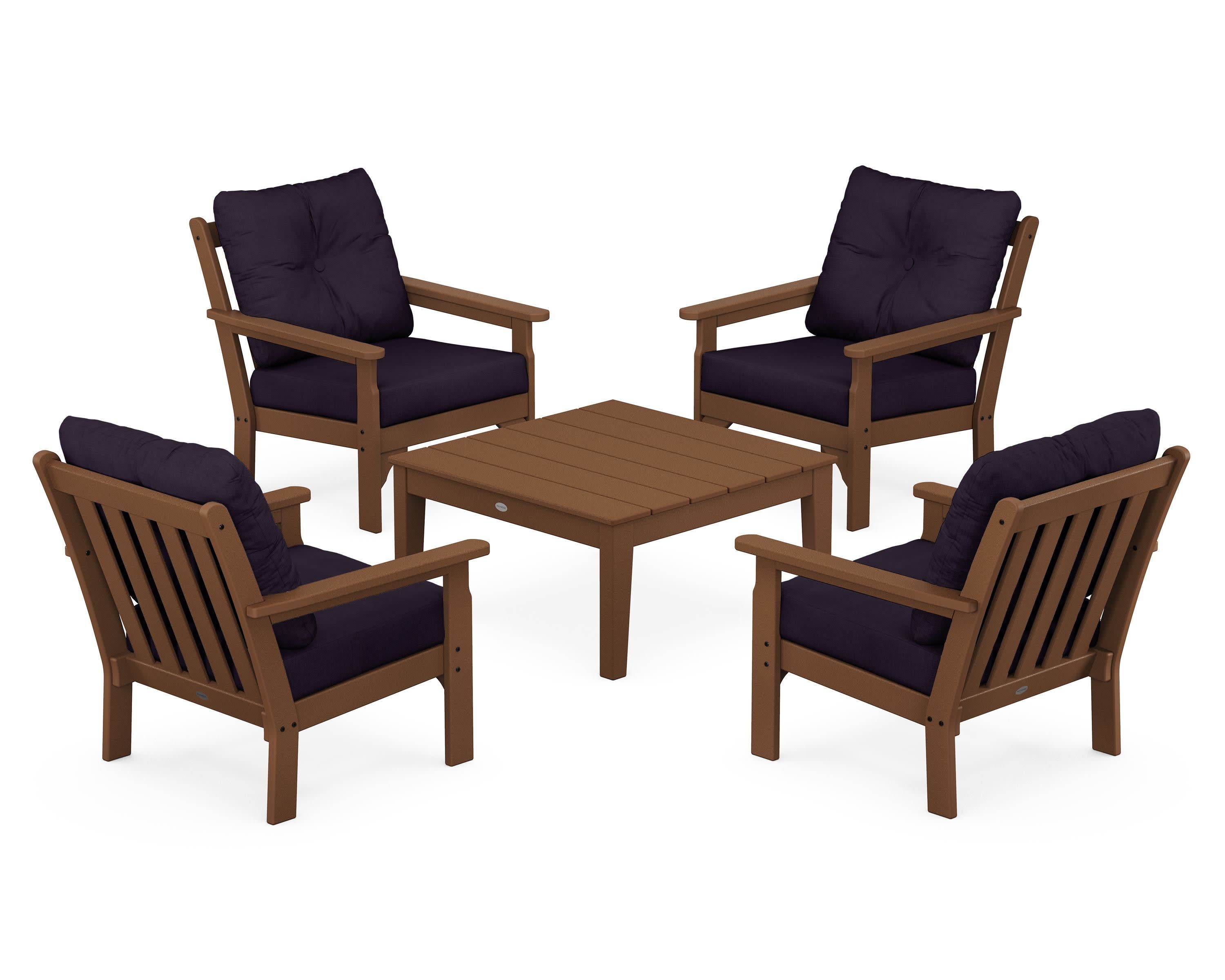 Vineyard 5-Piece Deep Seating Conversation Set in Teak / Navy Linen