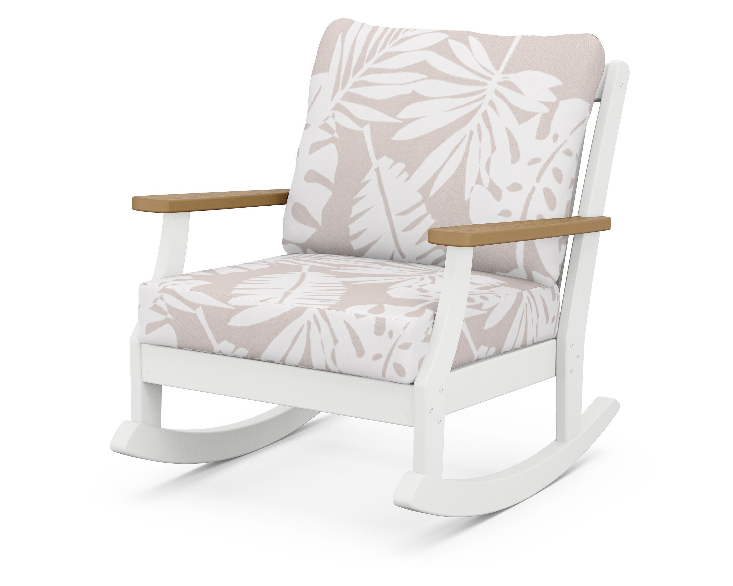 Braxton Deep Seating Rocking Chair in White / Natural / Leaf Dune Burlap