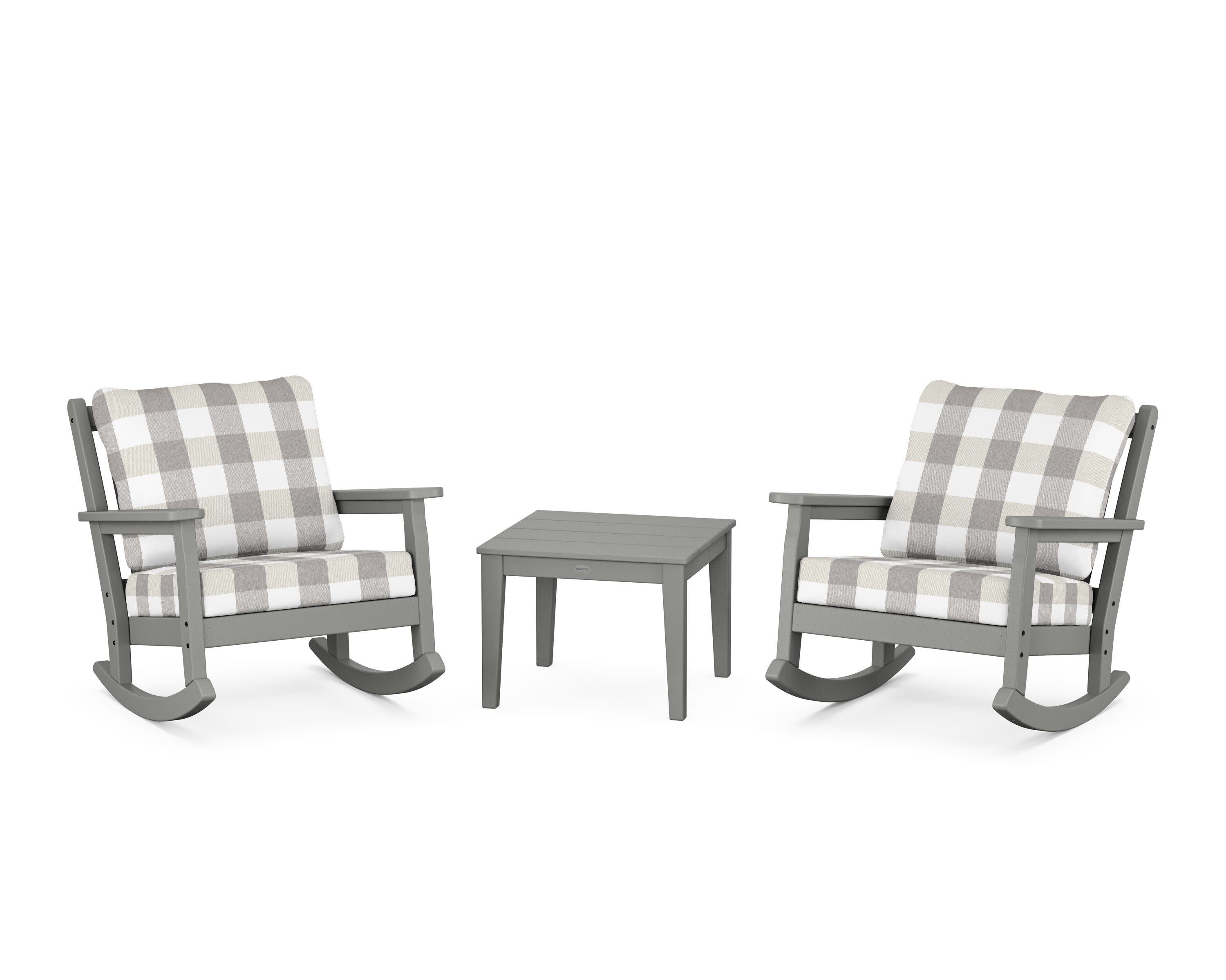 Chippendale 3-Piece Deep Seating Rocker Set in Slate Grey / Buffalo Plaid Grey Mist