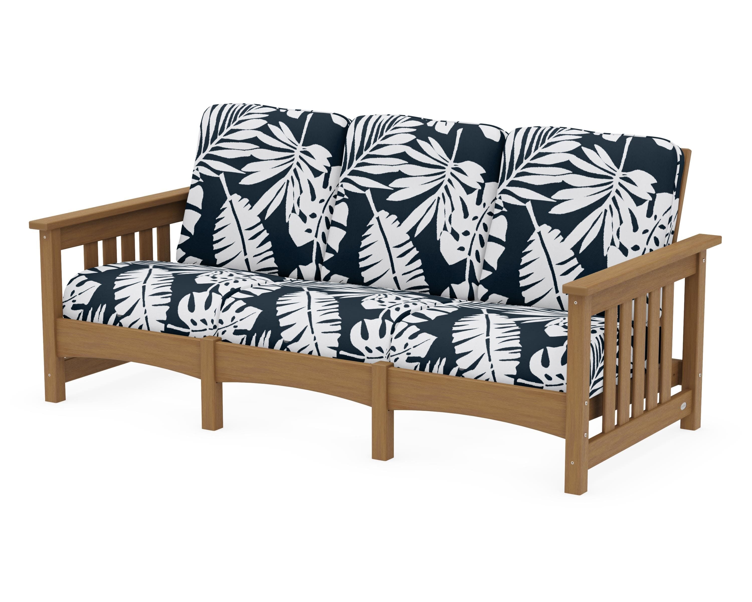 Club Mission Sofa in Natural / Leaf Marine Indigo