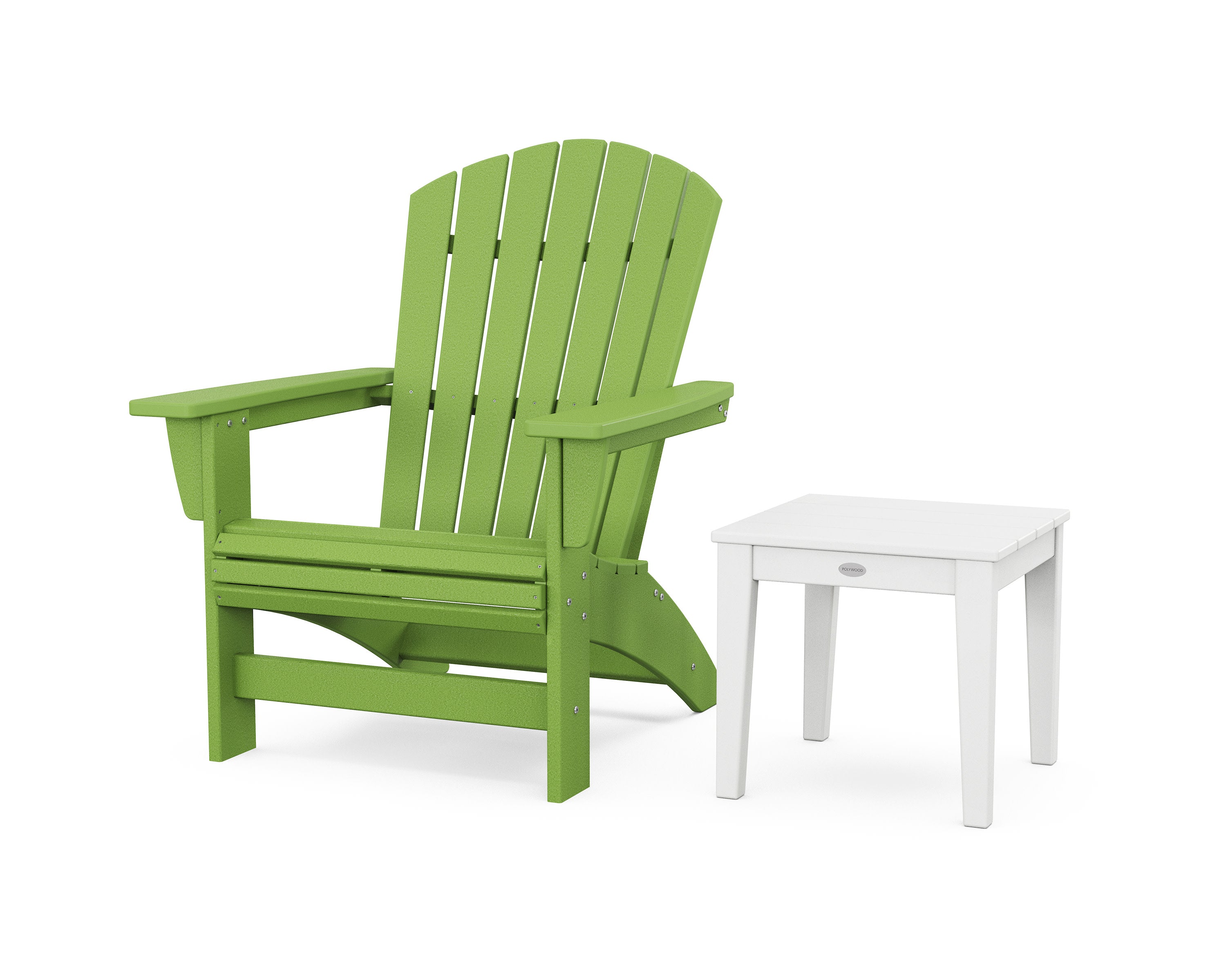 Nautical Grand Adirondack Chair with Side Table in Lime / White