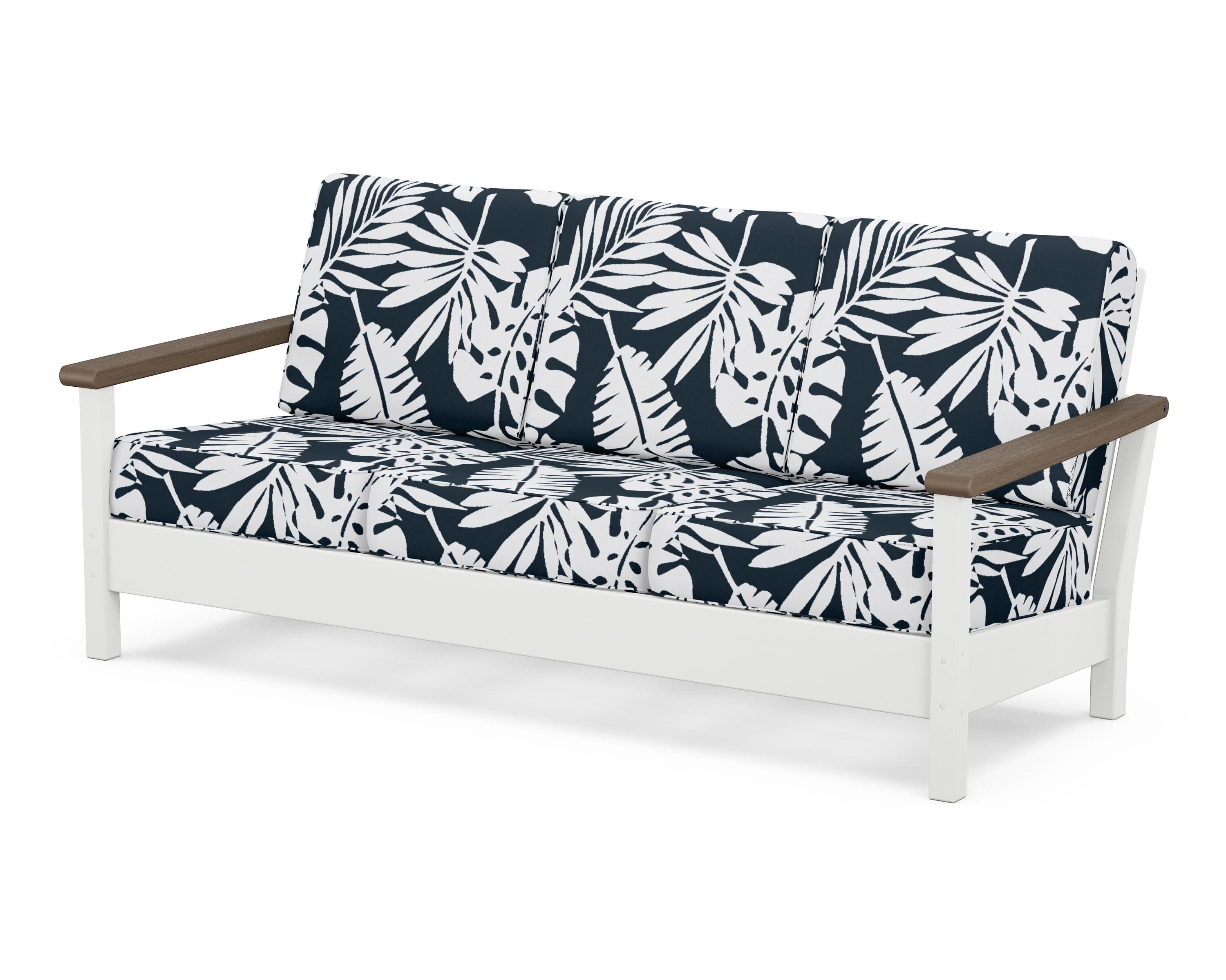 Harbour Deep Seating Sofa in White / Kona / Leaf Marine Indigo