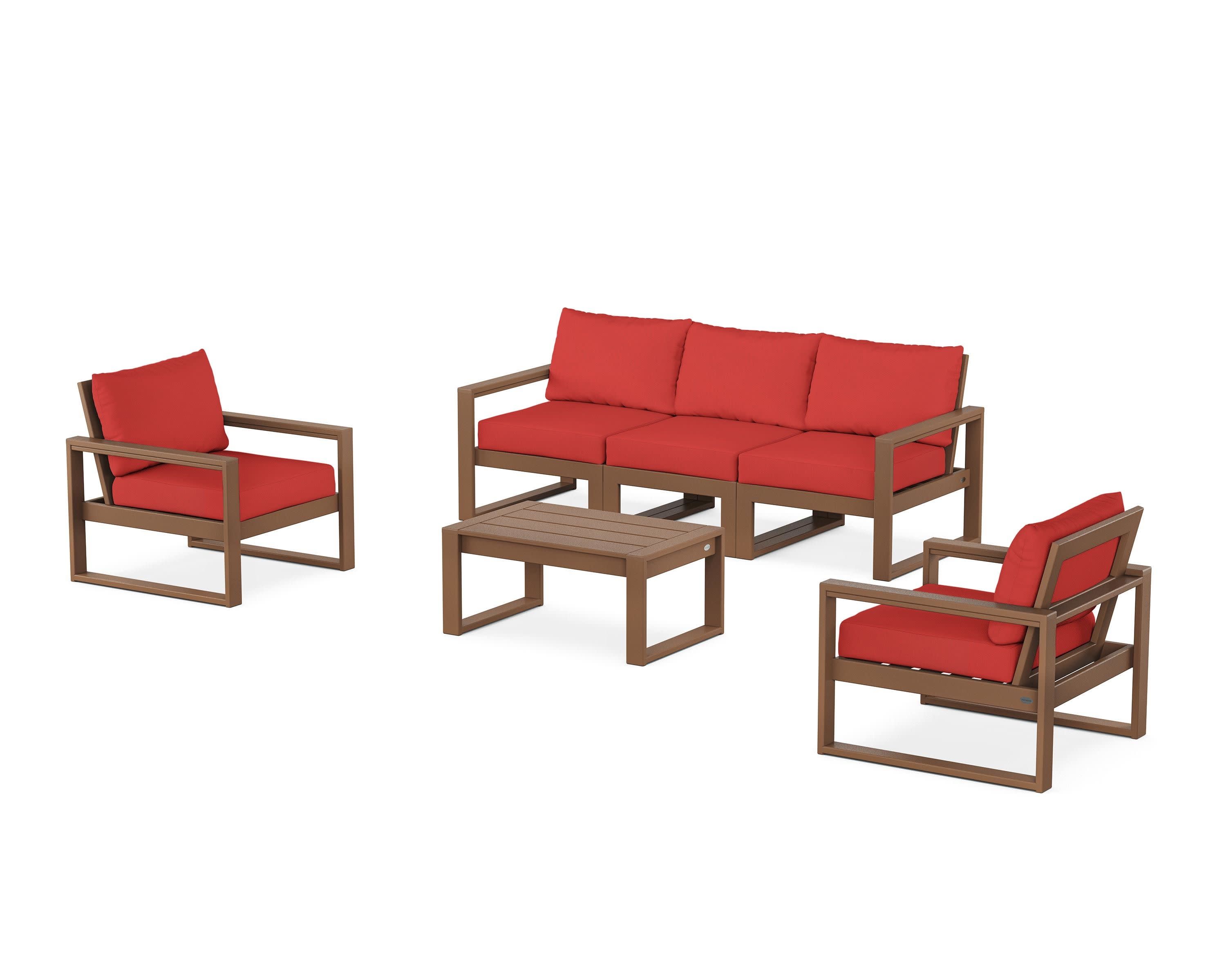 EDGE Sectional 4-Piece Deep Seating Set with Sofa in Teak / Crimson Linen
